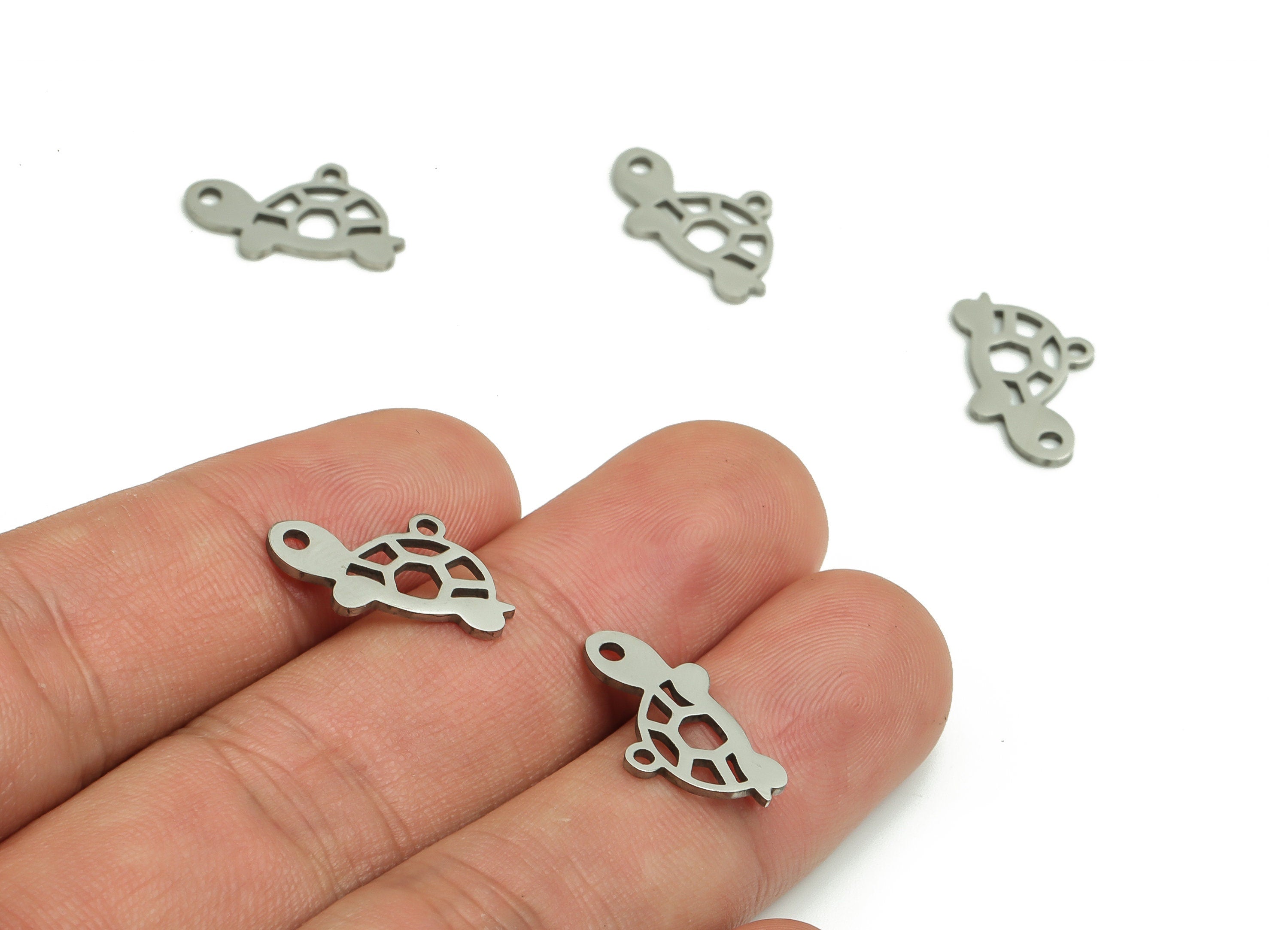 Stainless Steel Turtle Earring Charms - Stainless Turtle Pendant - Ocean Charms - Jewelry Making Supplies - 18.03x11.83x0.95mm - SS1255 - DOMEDBAZAAR