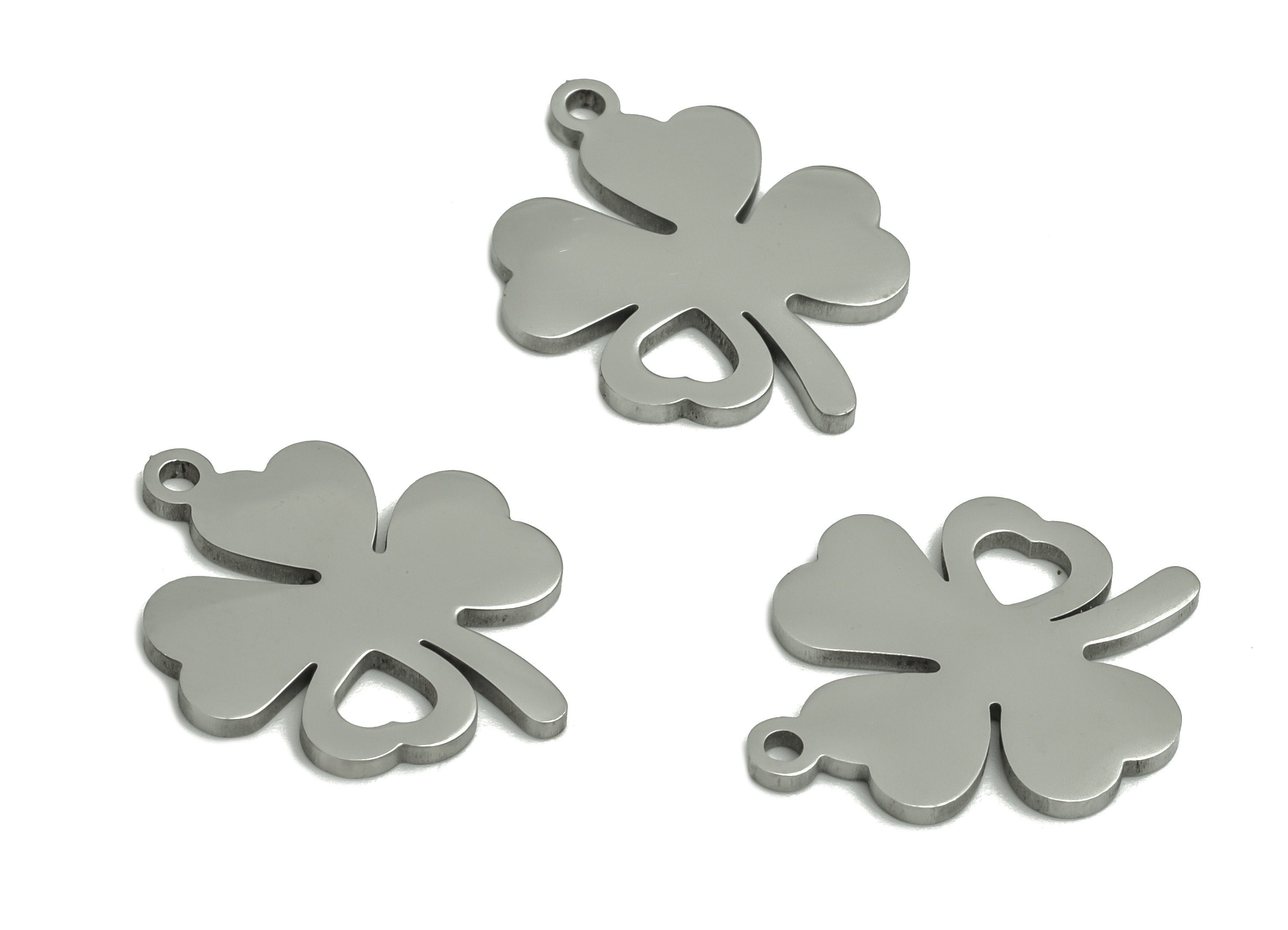 Stainless Steel Clover Earring Charms - Stainless Steel Clover Pendant - Jewelry Making Supplies - 17.01x13.87x0.93mm - SS1294 - DOMEDBAZAAR