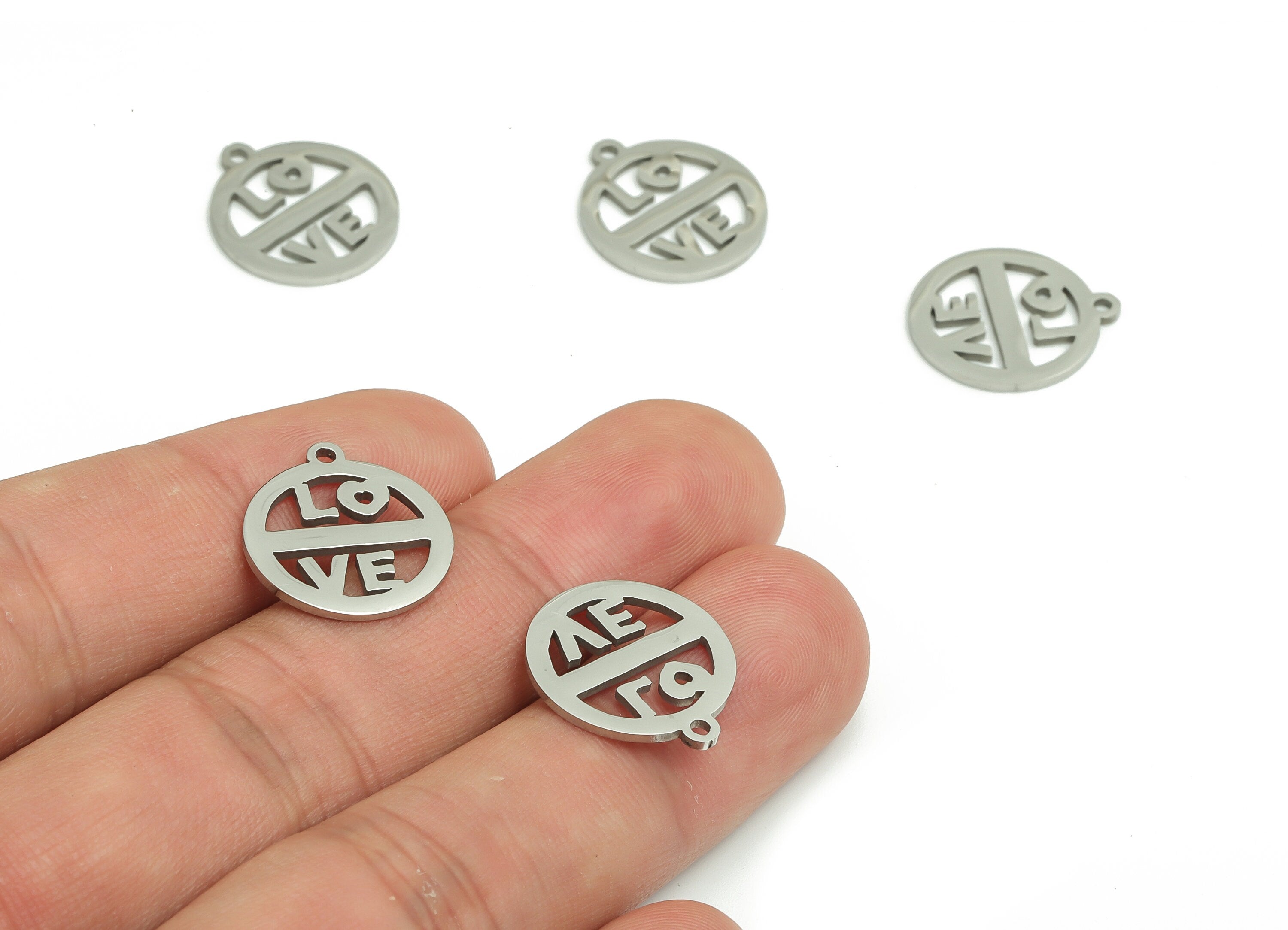 Customized Stainless Steel Charm - Personalized Stainless Steel Round Phrase Pendant - Custom Handwriting Keyring - 17.2x15.3x1mm - SS1287 - DOMEDBAZAAR