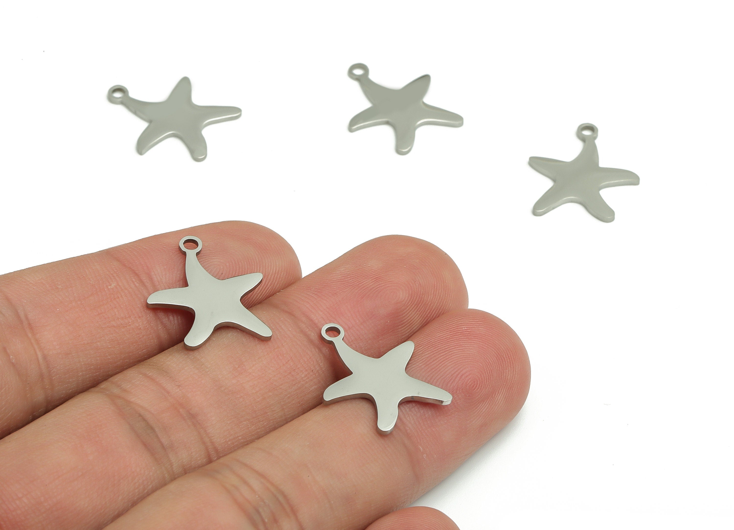 Stainless Steel Starfish Earring Charms - Stainless Steel Starfish Pendant - Jewelry Making Supplies - 17.98x15.62x1mm - SS1292 - DOMEDBAZAAR