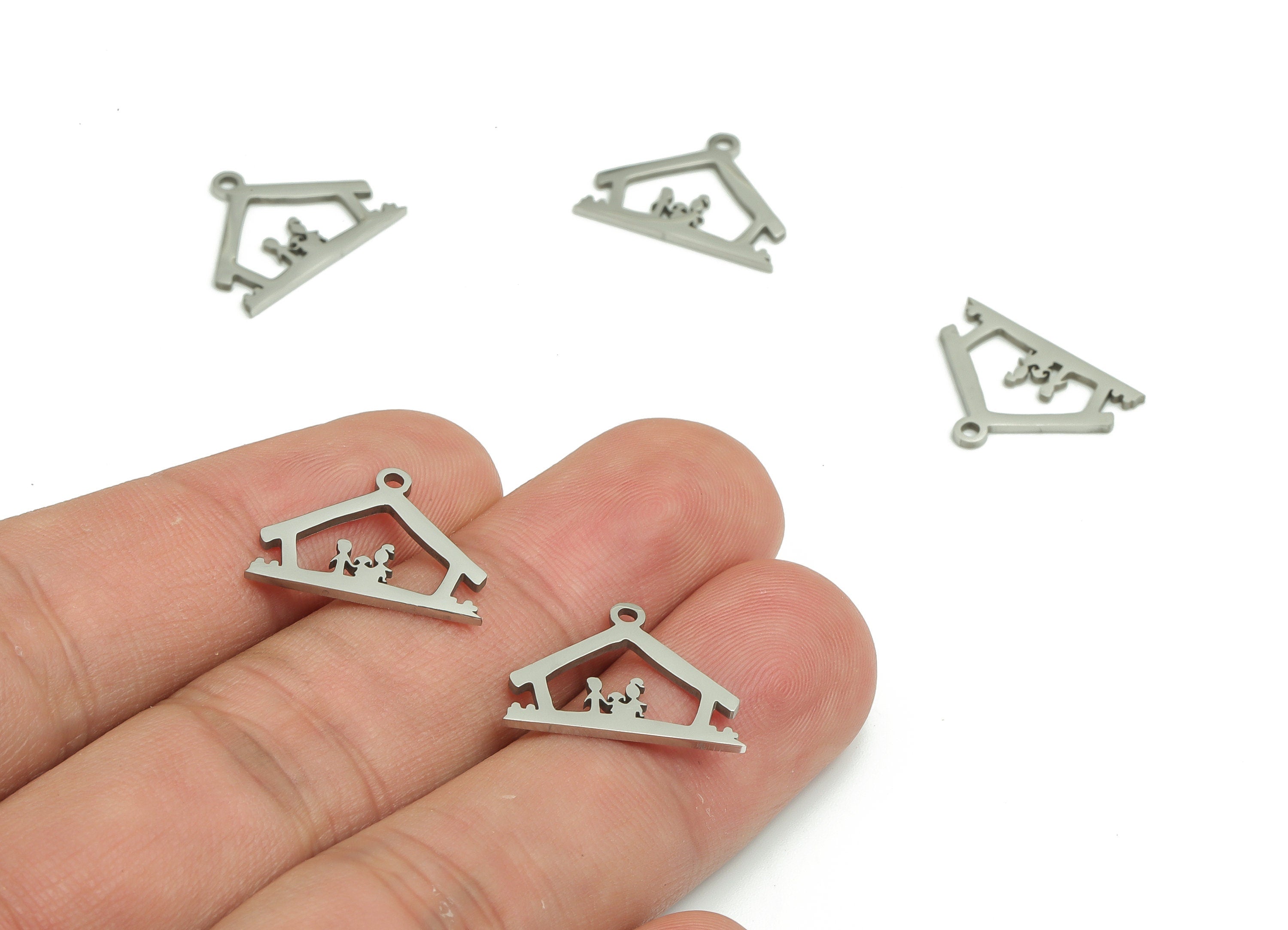 Stainless Steel House Earring Charms - Stainless Steel Family Pendant - Jewelry Making Supplies - 17.47x13.3x0.94mm - SS1307 - DOMEDBAZAAR