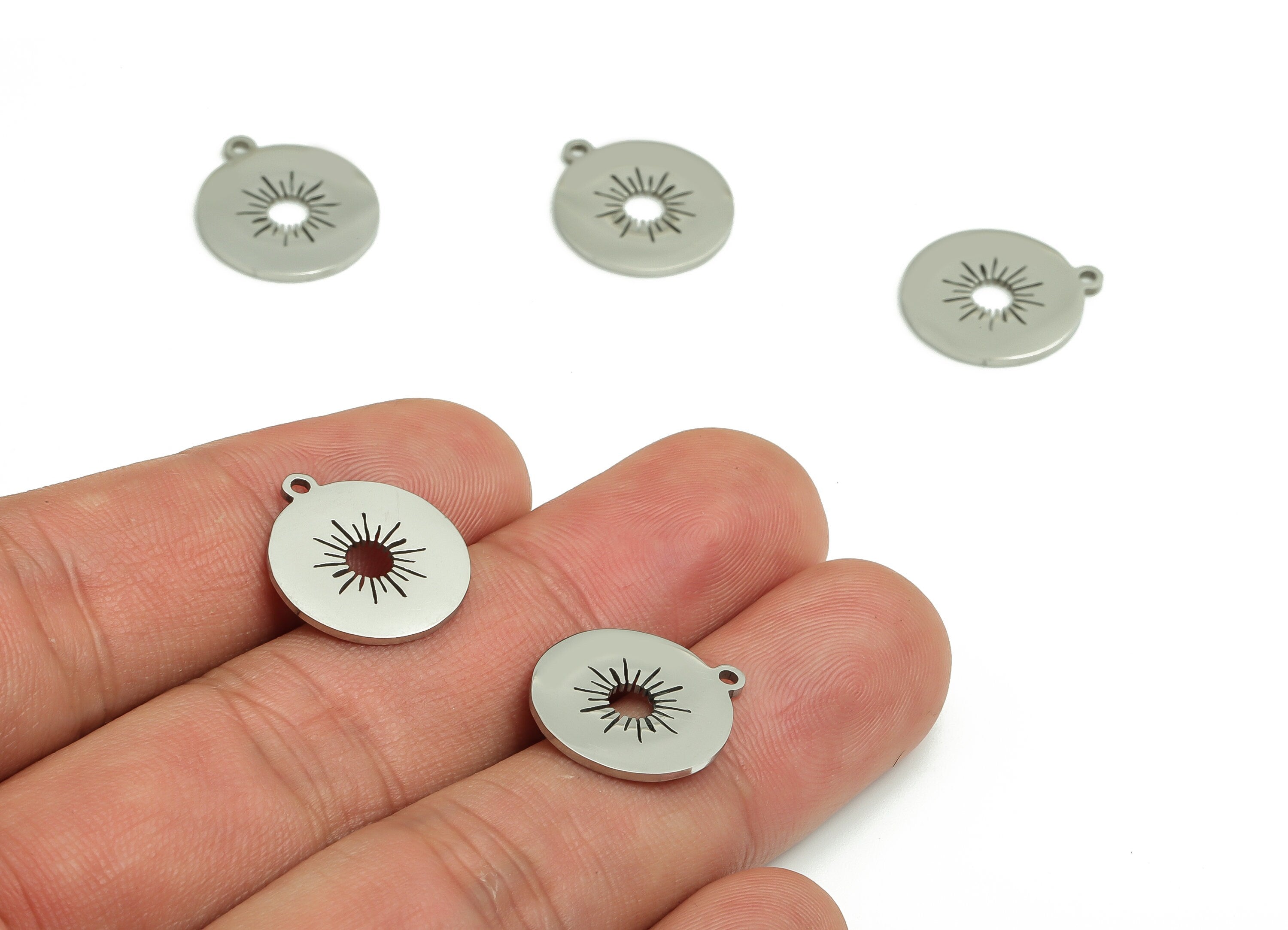 Stainless Steel Round Earring Charms - Stainless Steel Sun Pendant - Jewelry Making Supplies - 17.24x15.09x0.9mm - SS1257 - DOMEDBAZAAR