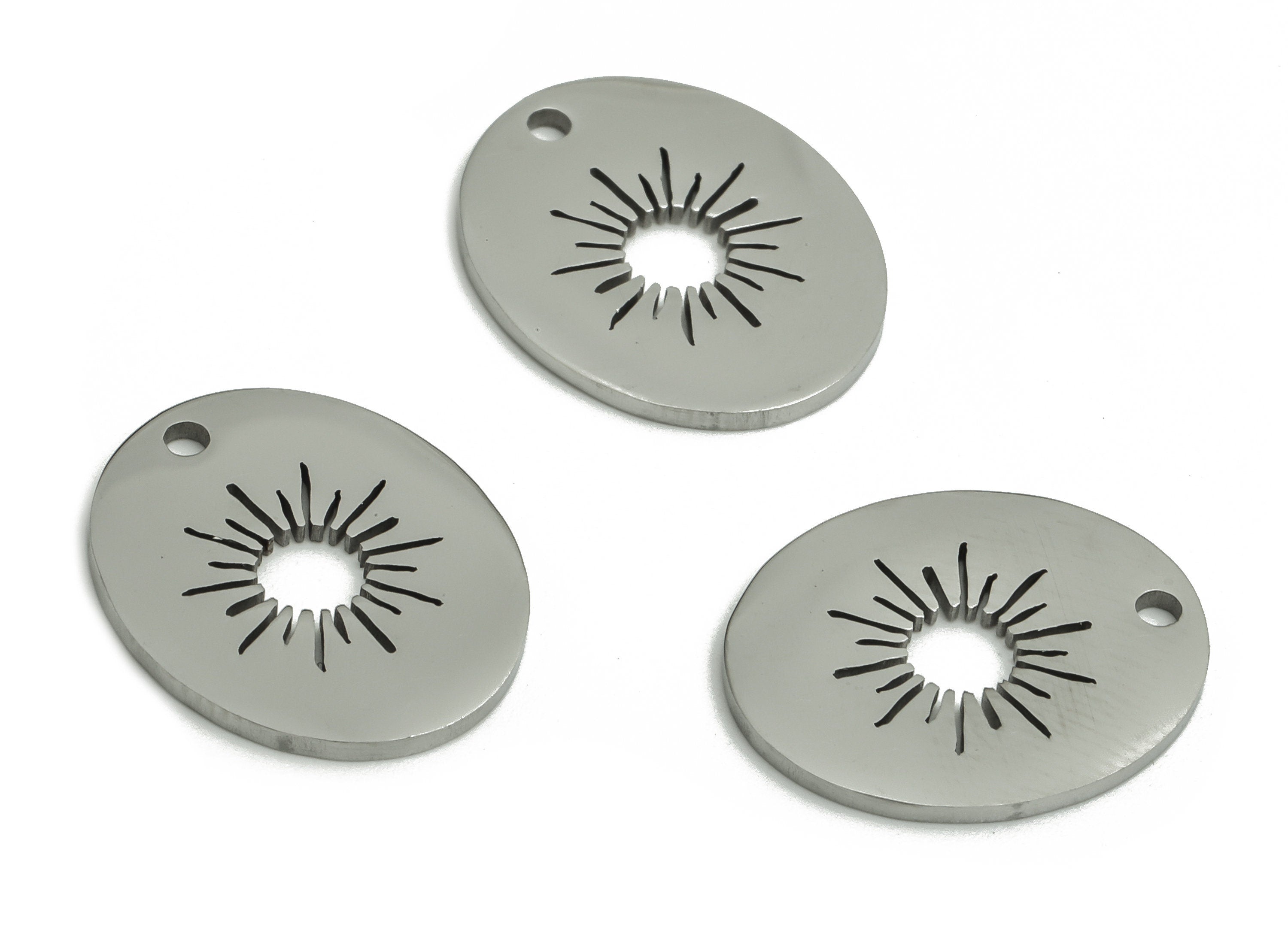 Stainless Steel Oval Earring Charms - Stainless Steel Sun Pendant - Jewelry Making Supplies - 15.88x13.1x0.95mm - SS1289 - DOMEDBAZAAR