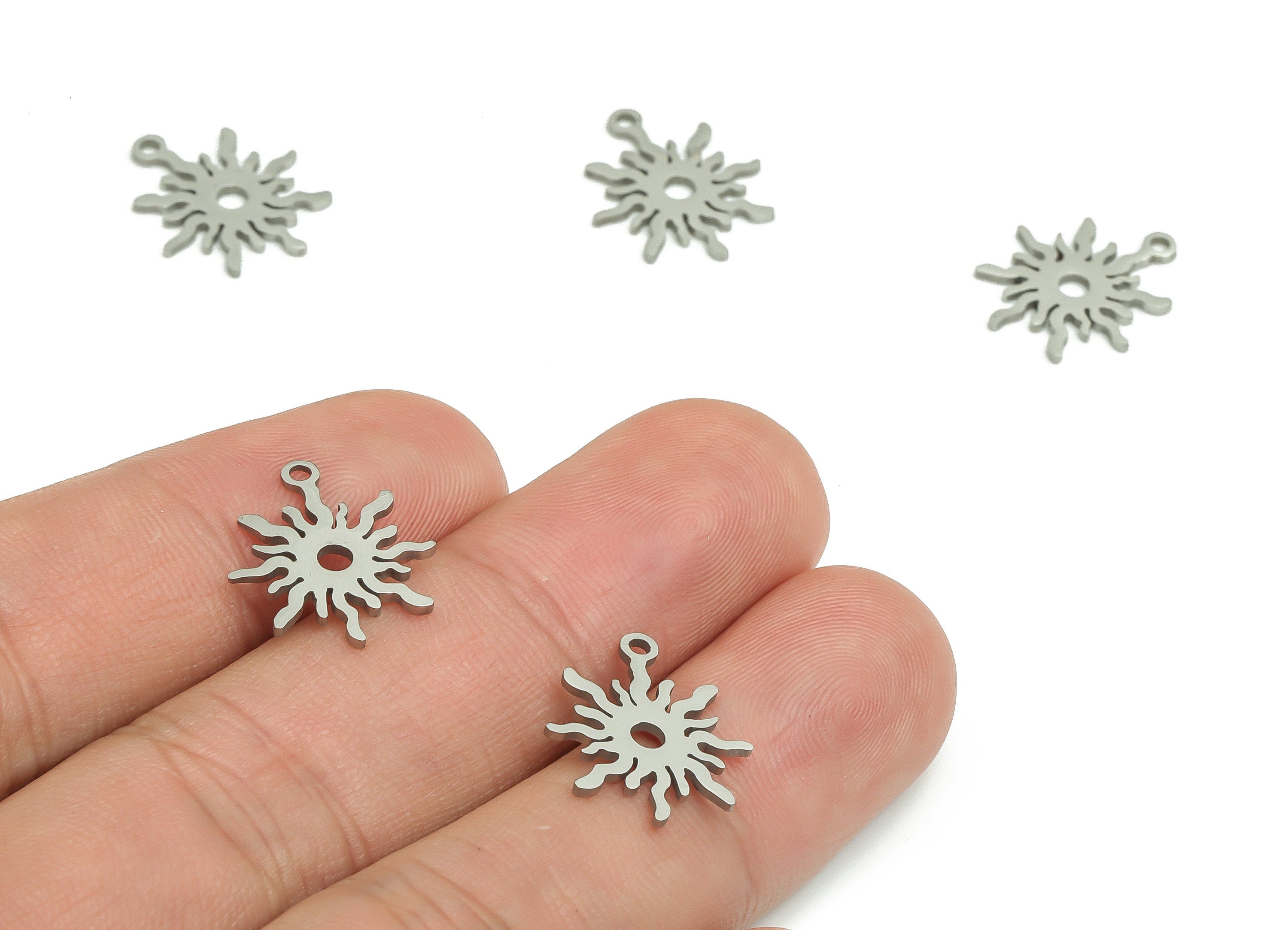 Stainless Steel Sun Earring Charms - Stainless Steel Sun Pendant - Jewelry Making Supplies - 16.43x13.34x0.94mm - SS1263 - DOMEDBAZAAR
