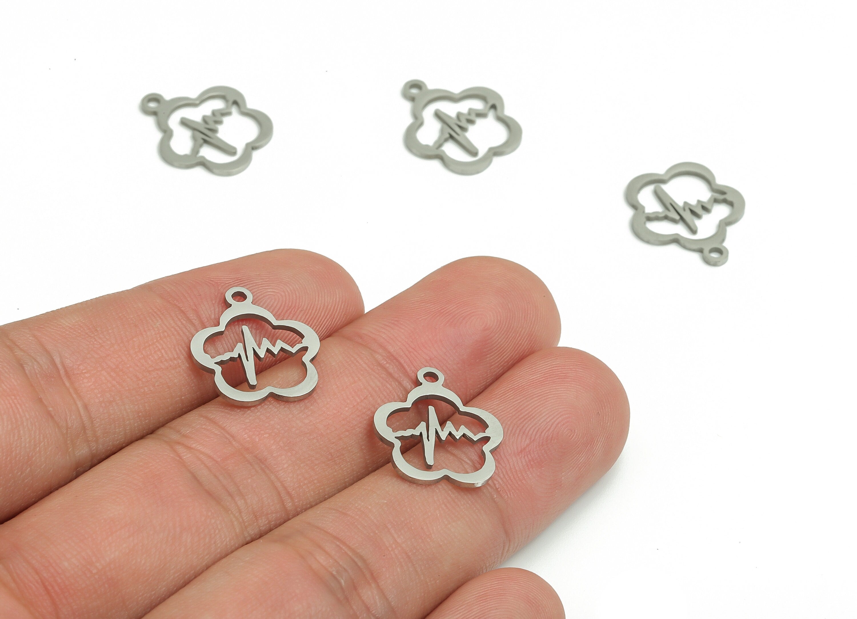 Stainless Steel Flower Earring Charms - Stainless Wave Pendant - Jewelry Making Supplies - 16.8x14.68x0.87mm - SS1308 - DOMEDBAZAAR