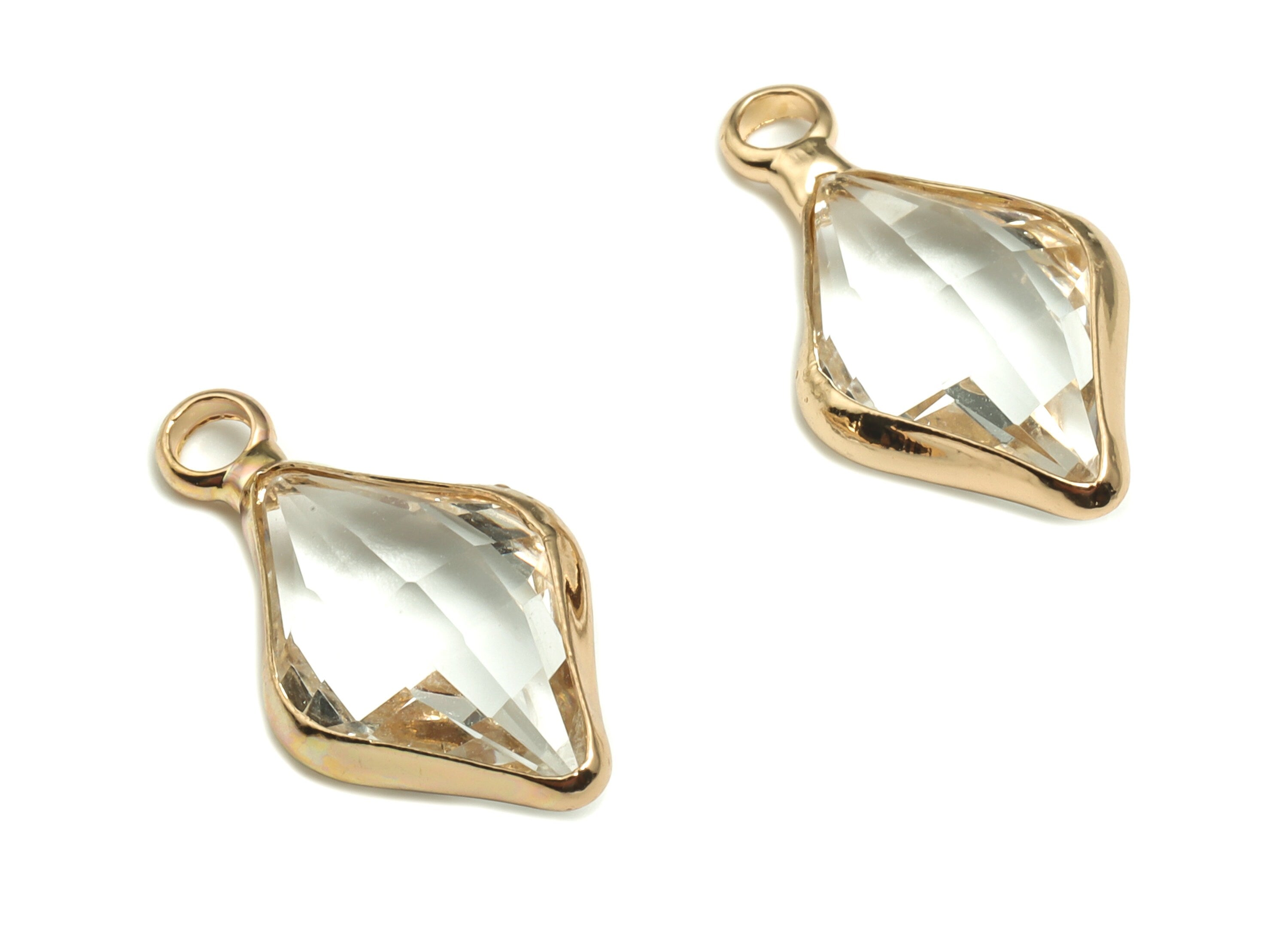 Crystal Rhombic Earring Charms - Gold Rhombic Pendant - KC Gold Tone Plated Brass - Jewelry Making Supplies - 18.57x10.17x5.03mm - GS1040 - DOMEDBAZAAR