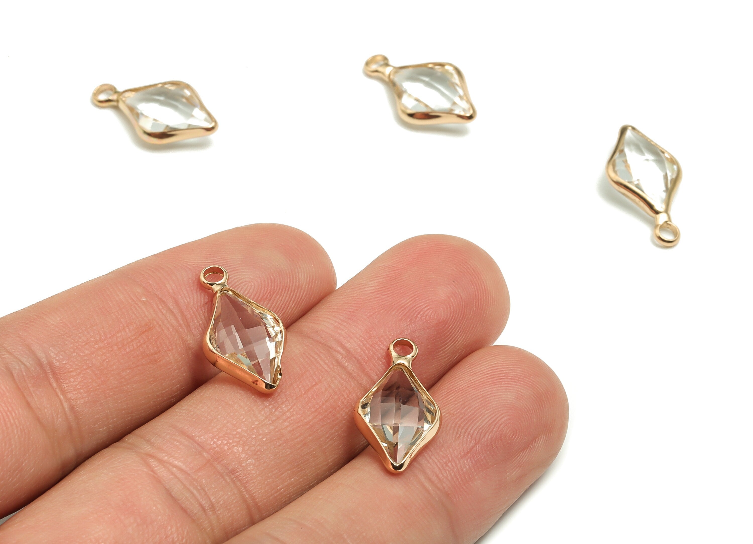Crystal Rhombic Earring Charms - Gold Rhombic Pendant - KC Gold Tone Plated Brass - Jewelry Making Supplies - 18.57x10.17x5.03mm - GS1040 - DOMEDBAZAAR