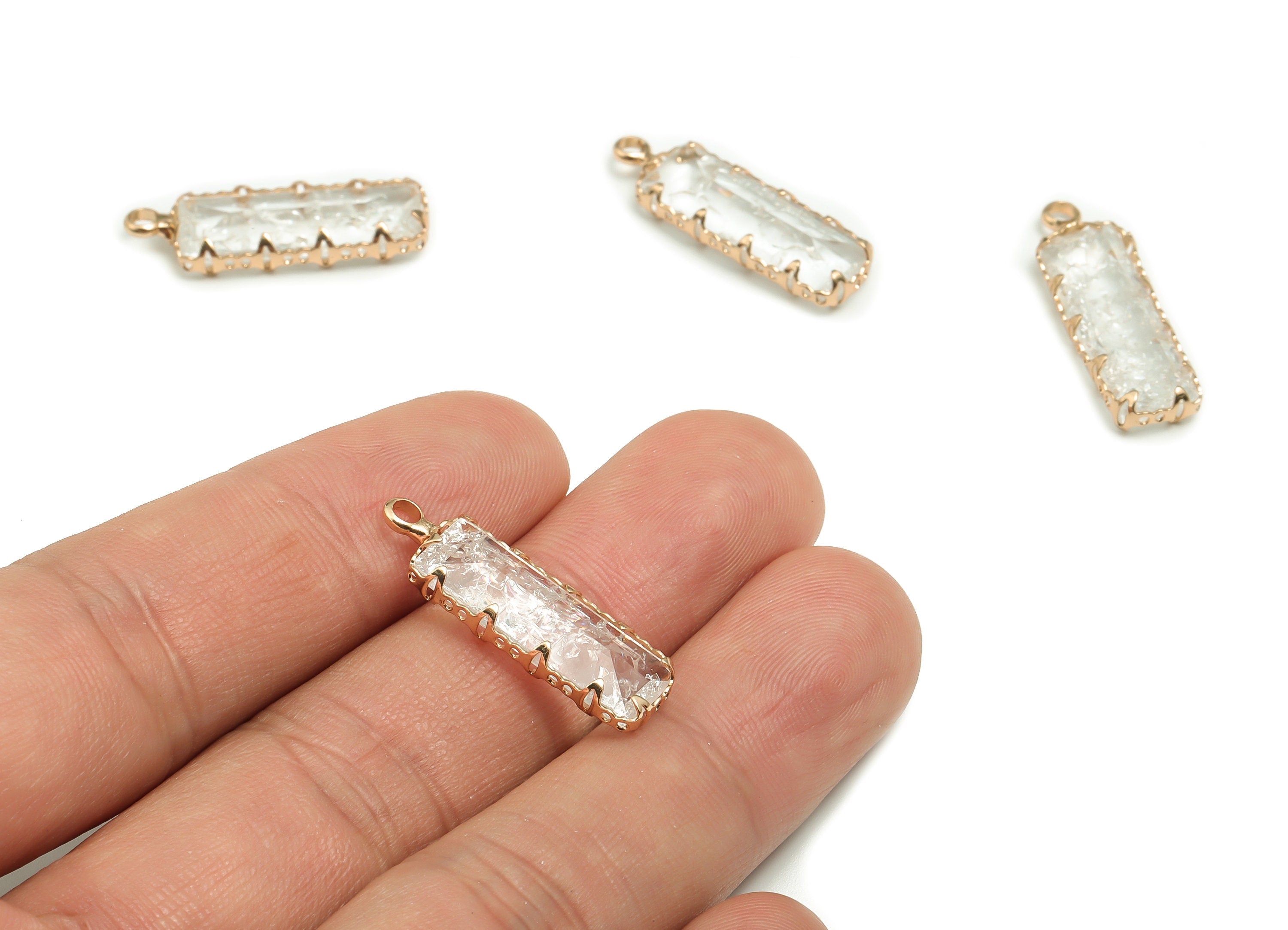 Crystal Rectangle Earring Charms - Gold Rectangle Pendant - KC Gold Tone Plated Brass - Jewelry Supplies - 26.49x8.13x4.12mm - GS1042 - DOMEDBAZAAR