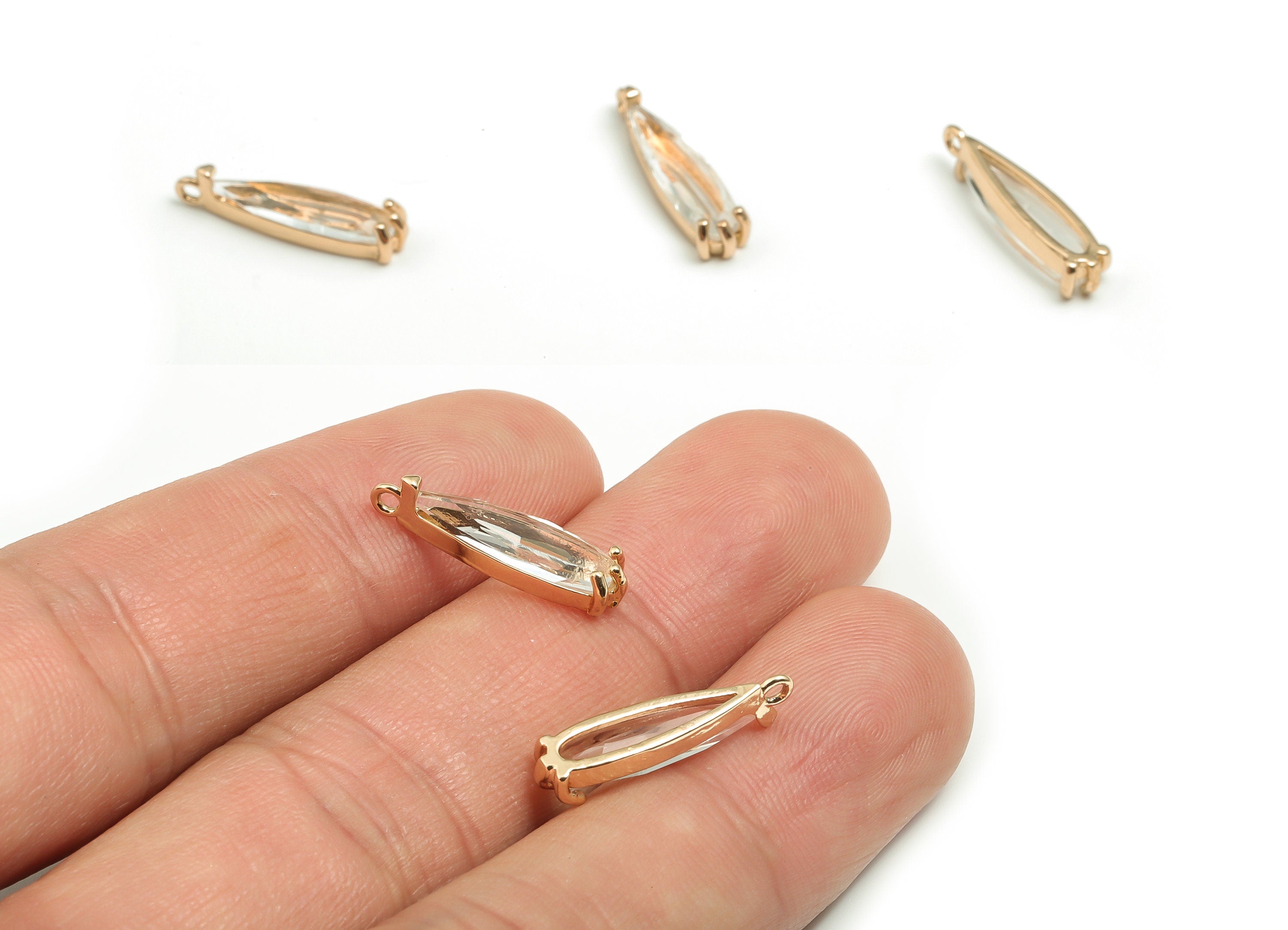 Crystal Oval Earring Charms - Gold Oval Pendant - KC Gold Tone Plated Brass - Jewelry Making Supplies - 18.78x4.47x3.75mm - GS1047 - DOMEDBAZAAR
