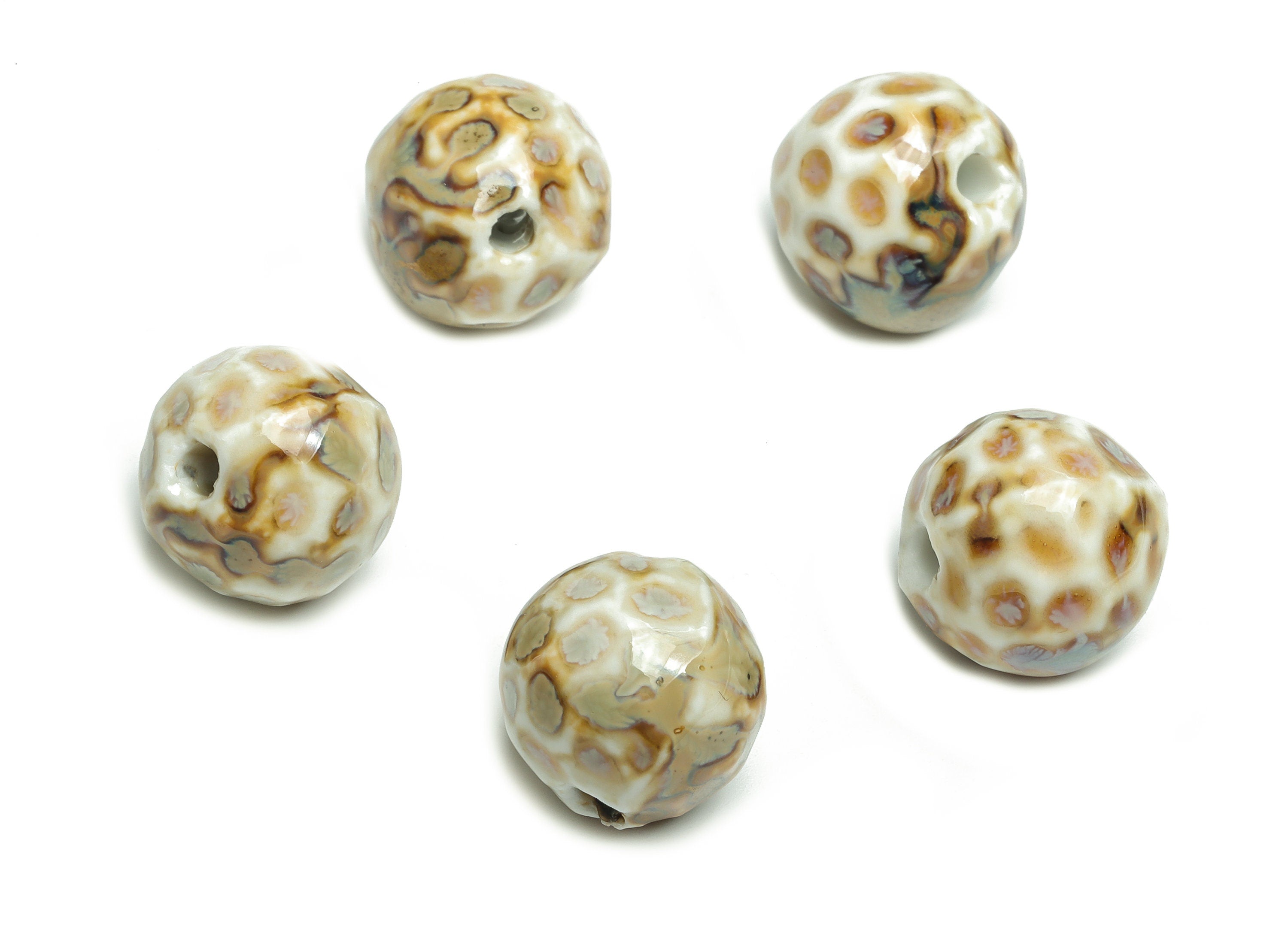 Glazed Ceramic Ball Beads - Carved Shaped Ball Beads - Handmade Beads - Necklace Beads- Connector Bead - 15.28x15.28x14.57mm-NS1451 - DOMEDBAZAAR