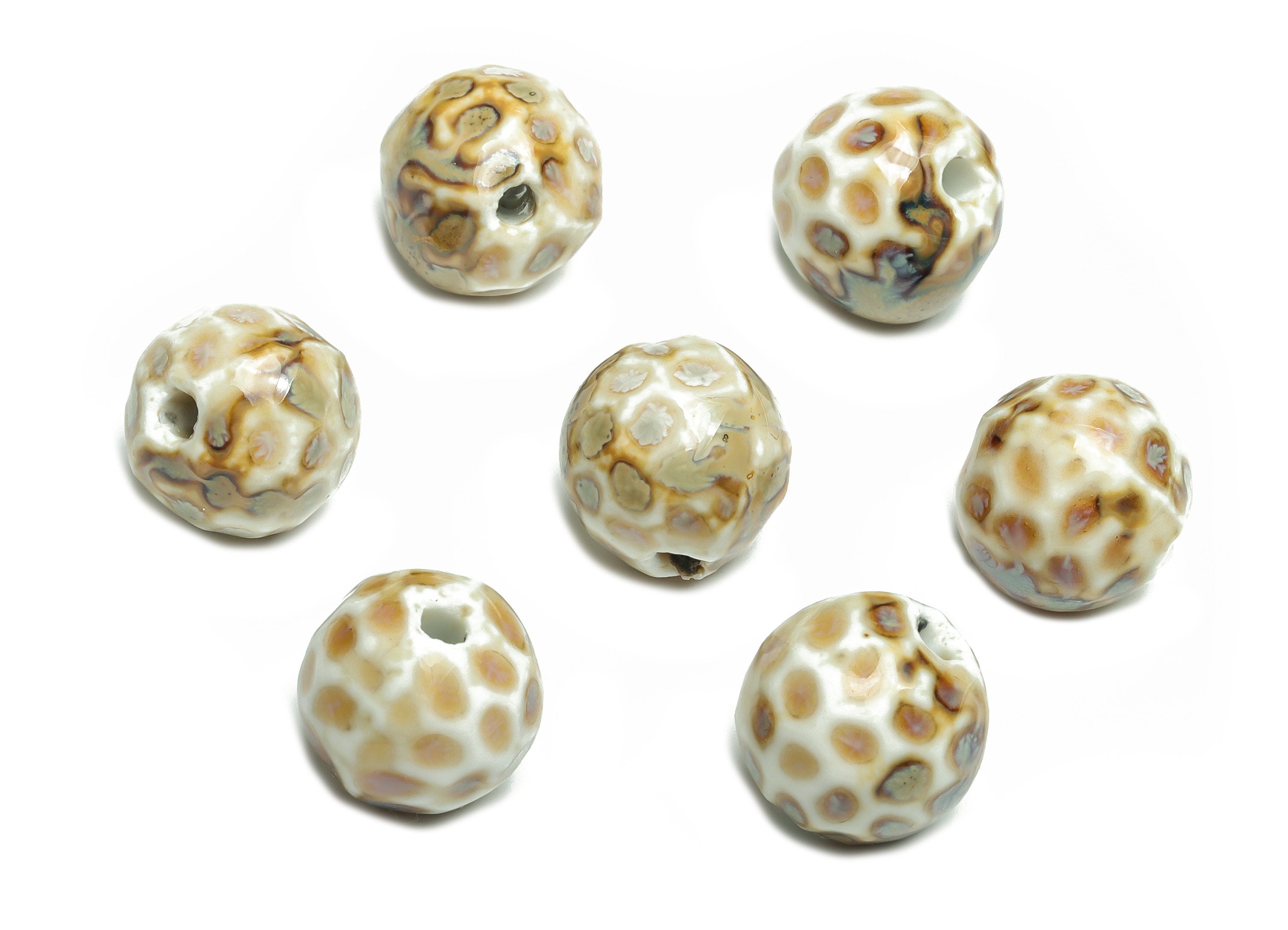 Glazed Ceramic Ball Beads - Carved Shaped Ball Beads - Handmade Beads - Necklace Beads- Connector Bead - 15.28x15.28x14.57mm-NS1451 - DOMEDBAZAAR