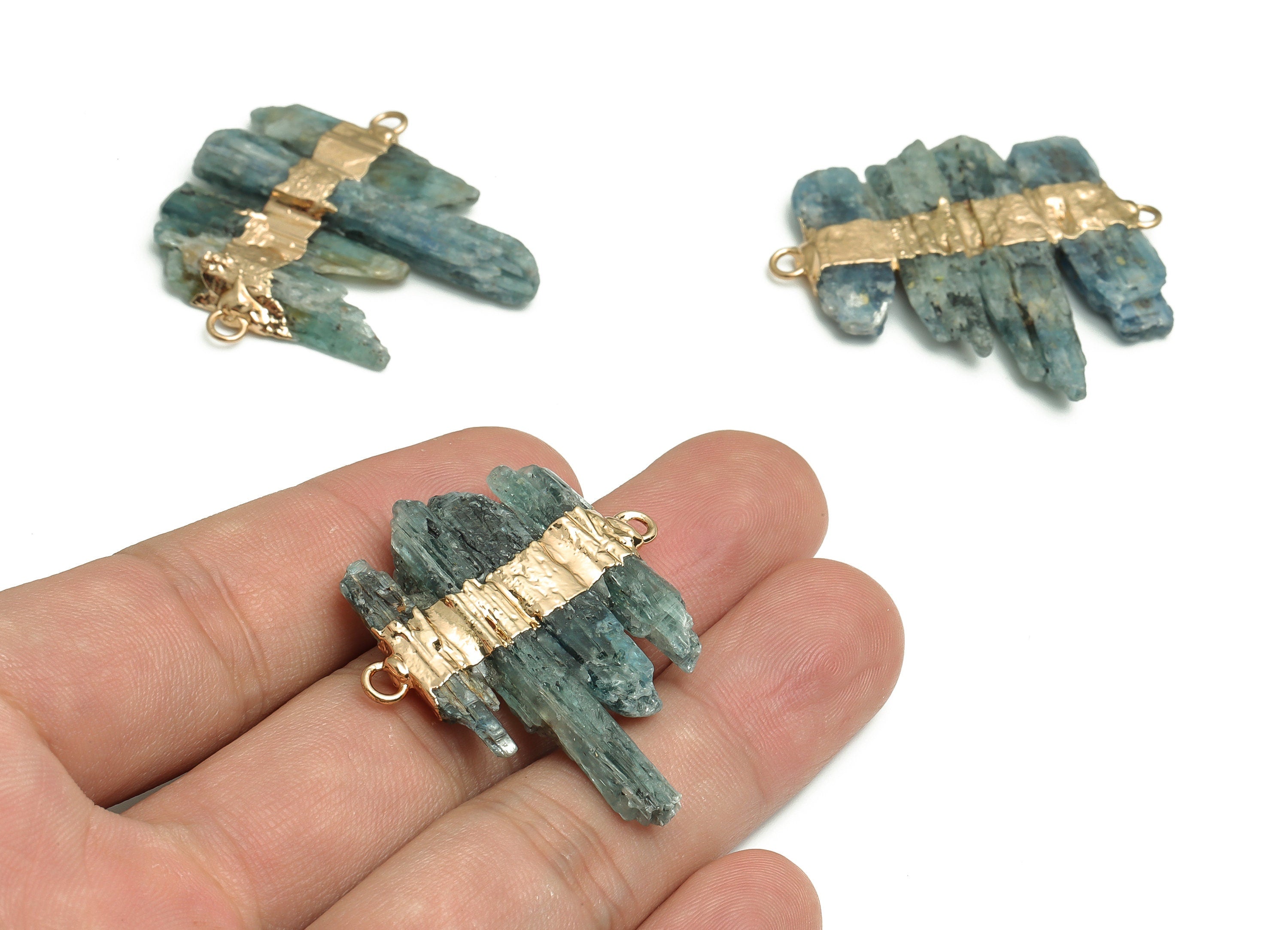 Blue Crystal Strip Earring Charm - Natural Stone - Iron Strip Pendant - Gold Tone Plated Alloy – Average Size - 38.84x29.97x4.12mm – NS1403 - DOMEDBAZAAR