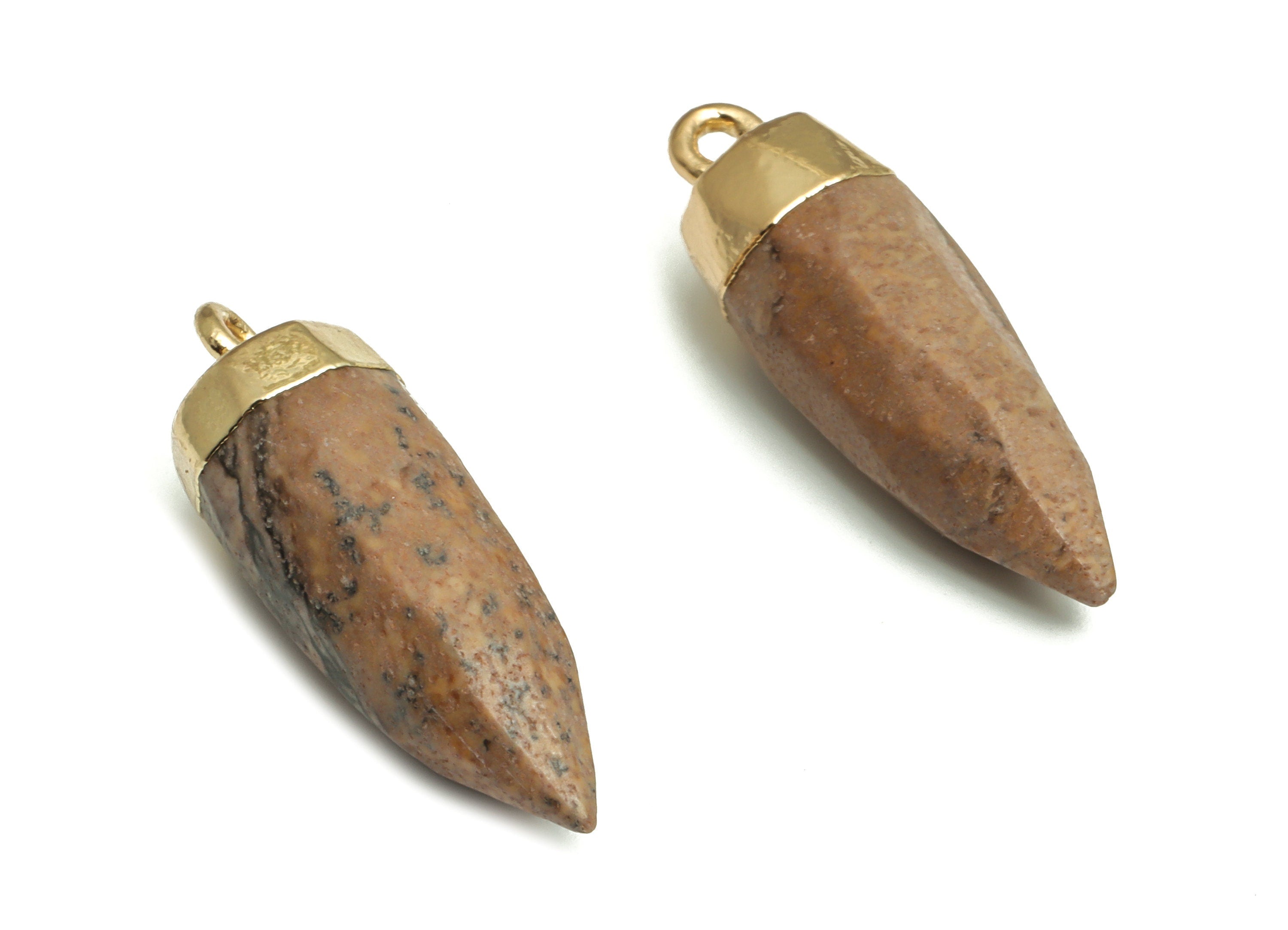 Painted Stone Earring Charms - Iron Cone Pendant - Gold Tone Plated Alloy – Jewelry Making Supplies - 25.29x8.19x7.88mm – NS1404 - DOMEDBAZAAR