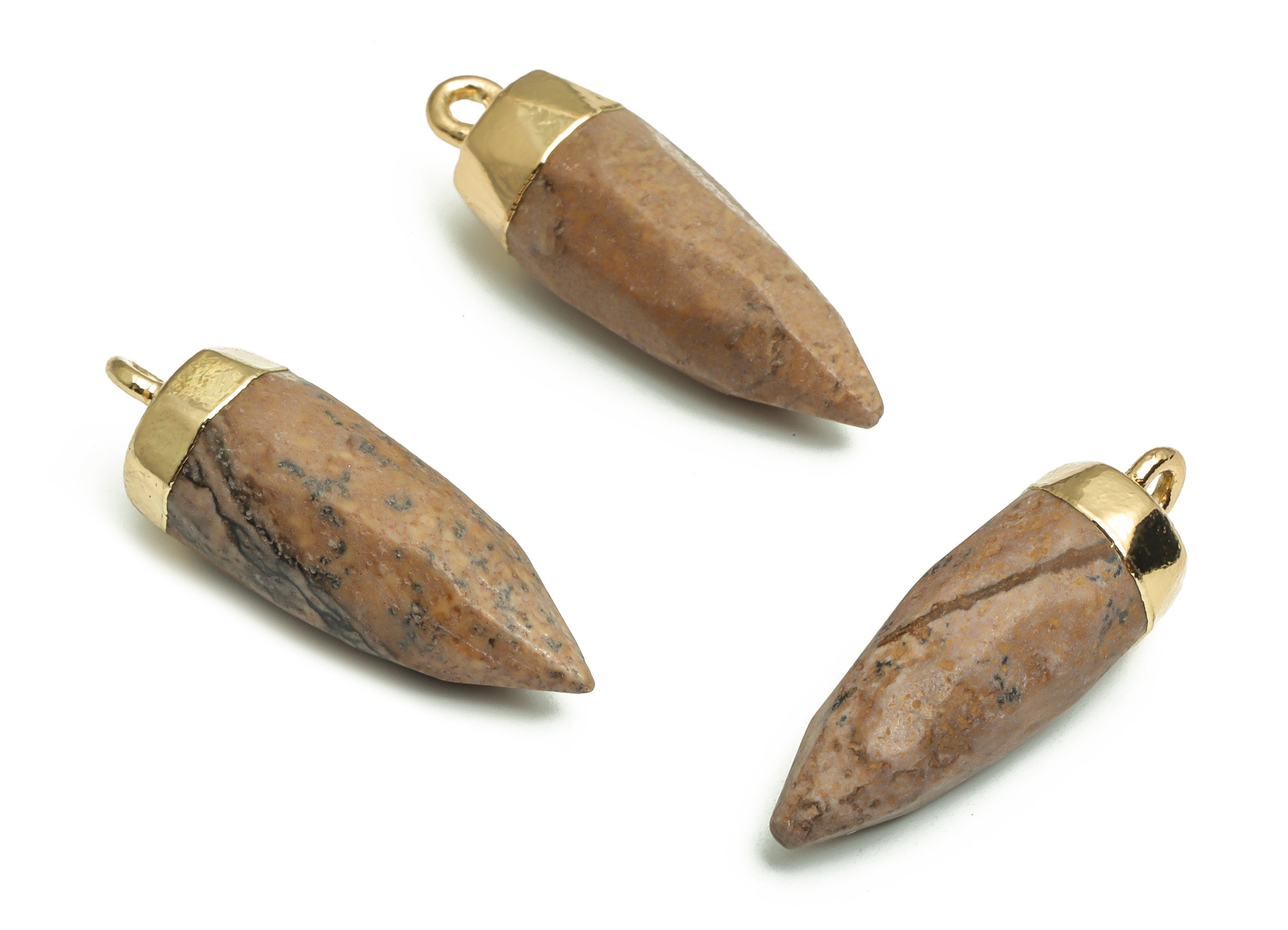 Painted Stone Earring Charms - Iron Cone Pendant - Gold Tone Plated Alloy – Jewelry Making Supplies - 25.29x8.19x7.88mm – NS1404 - DOMEDBAZAAR
