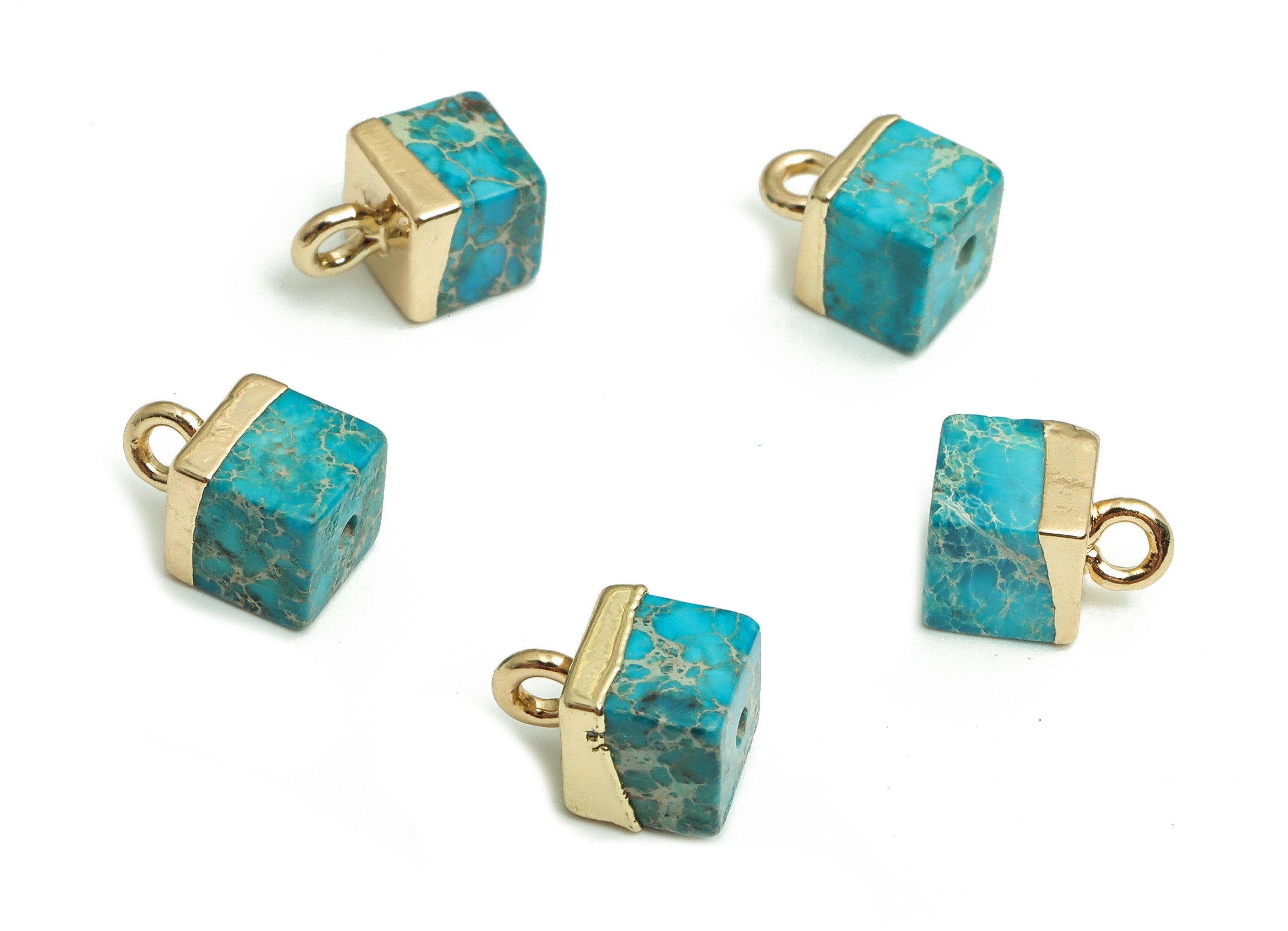 Imperial Pine Earring Charms - Iron Square Pendant - Natural Stone - Gold Tone Plated Alloy – Jewelry Supplies - 10.16x6.75x6.75mm – NS1407 - DOMEDBAZAAR