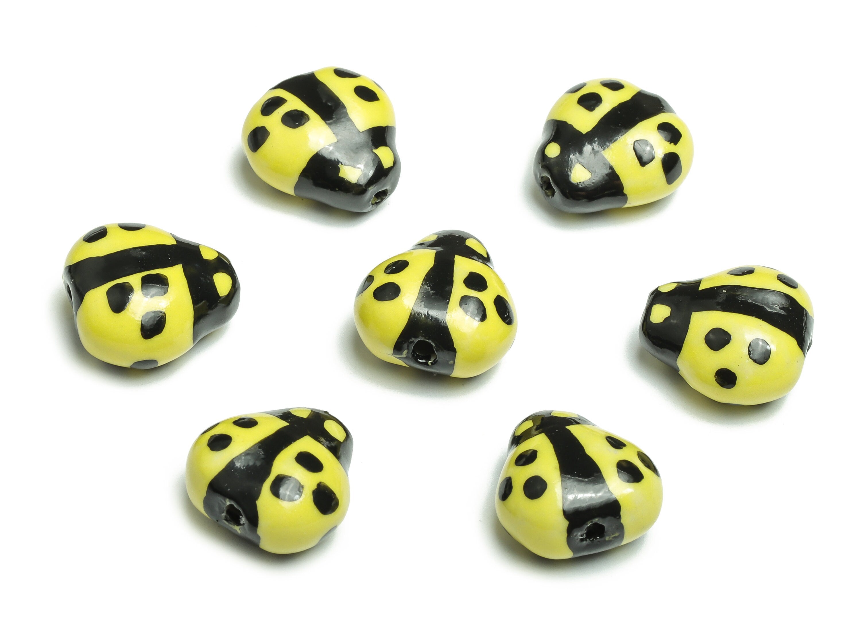 Glazed Ceramic ladybug Beads - Carved ladybug Beads - Handmade Beads - Necklace Beads - Connectors Beads - 15.52x15.41x8.77mm - NS1422A - DOMEDBAZAAR