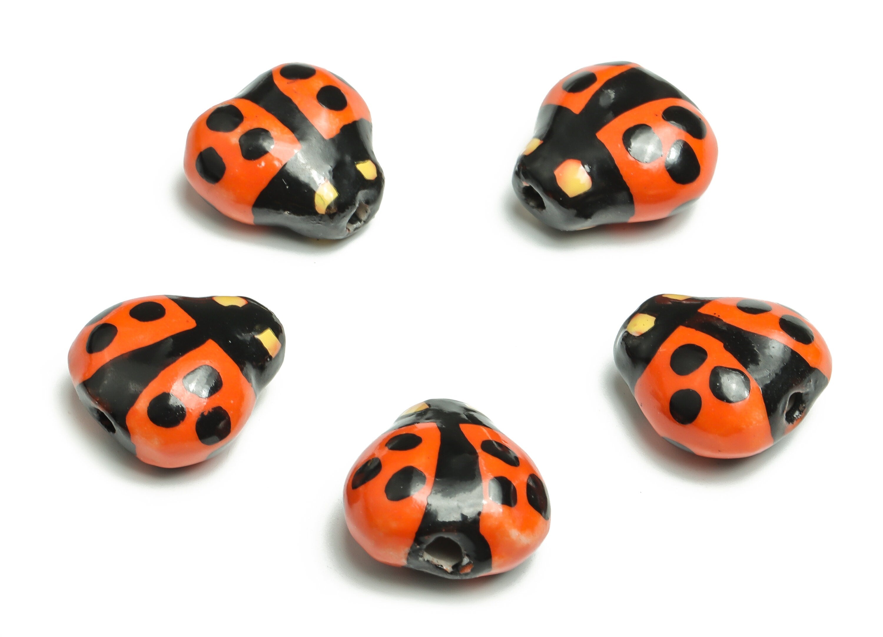Glazed Ceramic ladybug Beads - Carved ladybug Beads - Handmade Beads - Necklace Beads - Connectors Beads - 15.2x15.15x9.01mm - NS1422E - DOMEDBAZAAR