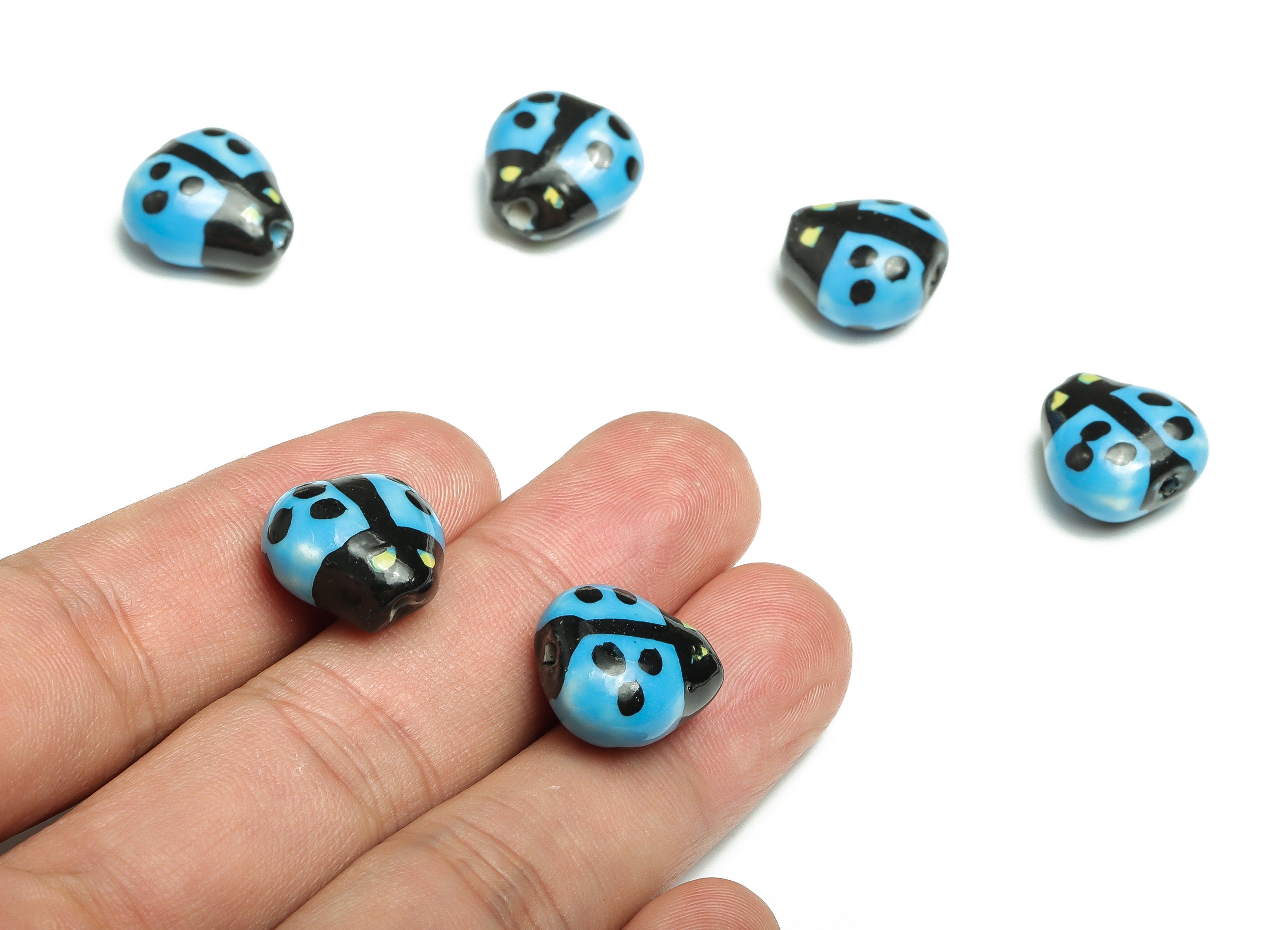 Glazed Ceramic ladybug Beads - Carved ladybug Beads - Handmade Beads - Necklace Beads - Connectors Beads - 15.62x15.55x9.12mm - NS1422F - DOMEDBAZAAR