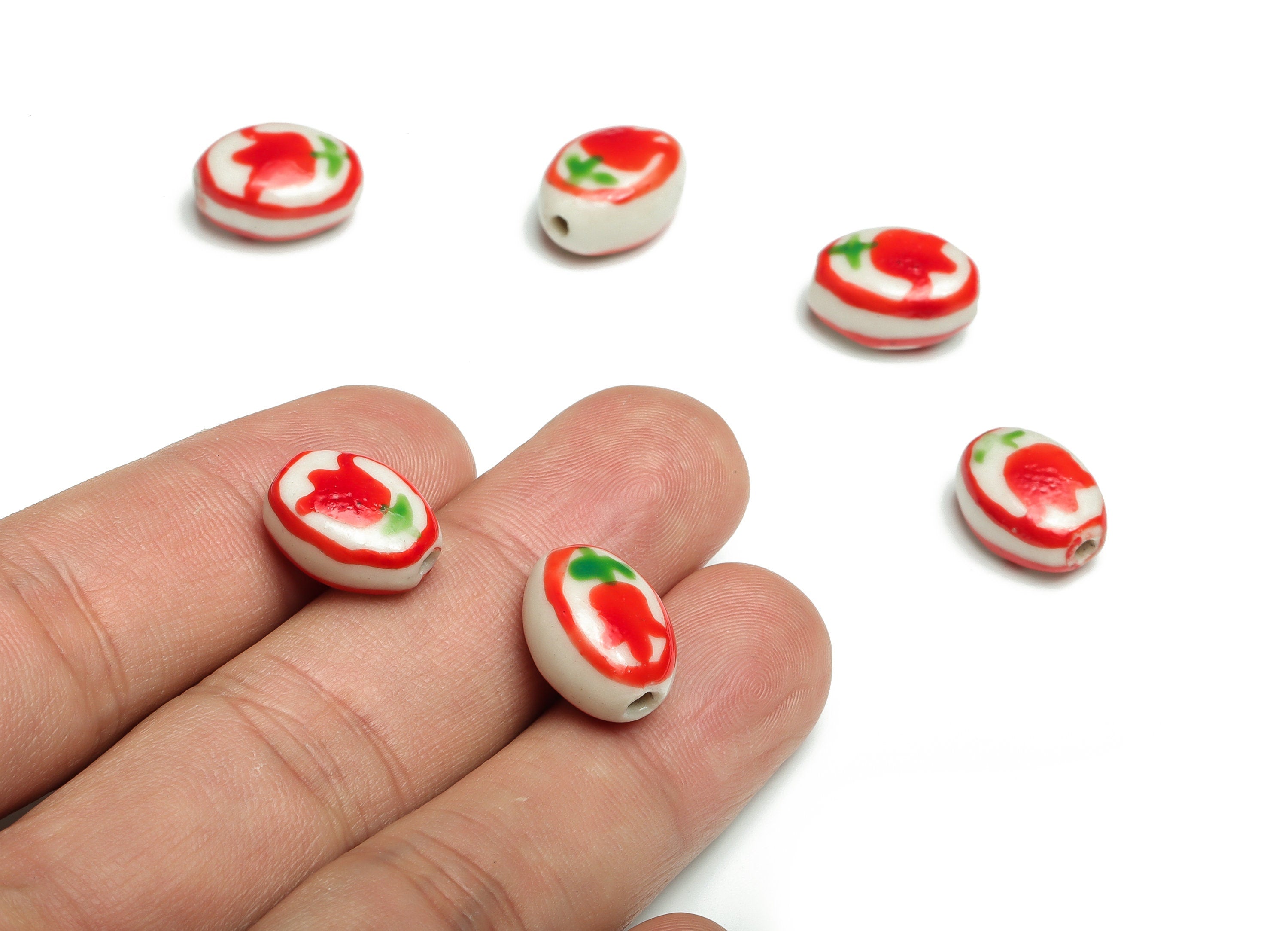 Glazed Ceramic Oval Beads - Carved Flower Beads - Handmade Beads - Necklace Beads - Connectors Beads - 14.97x11.45x7.21mm - NS1439 - DOMEDBAZAAR