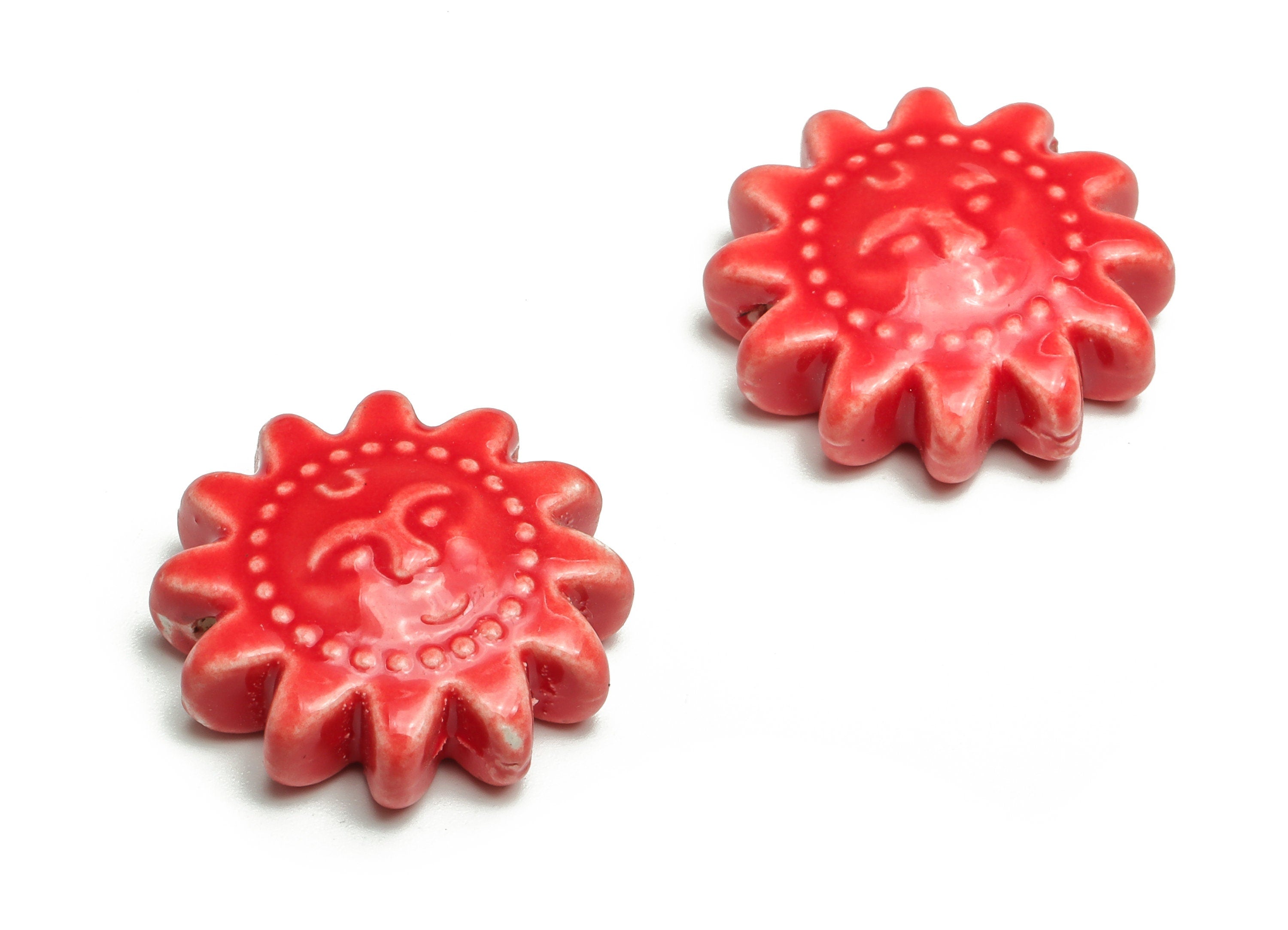 Glazed Ceramic Sun Beads - Carved Face Beads - Handmade Beads - Necklace Beads - Connectors Beads - 18.58x18.58x6.89mm - NS1449 - DOMEDBAZAAR