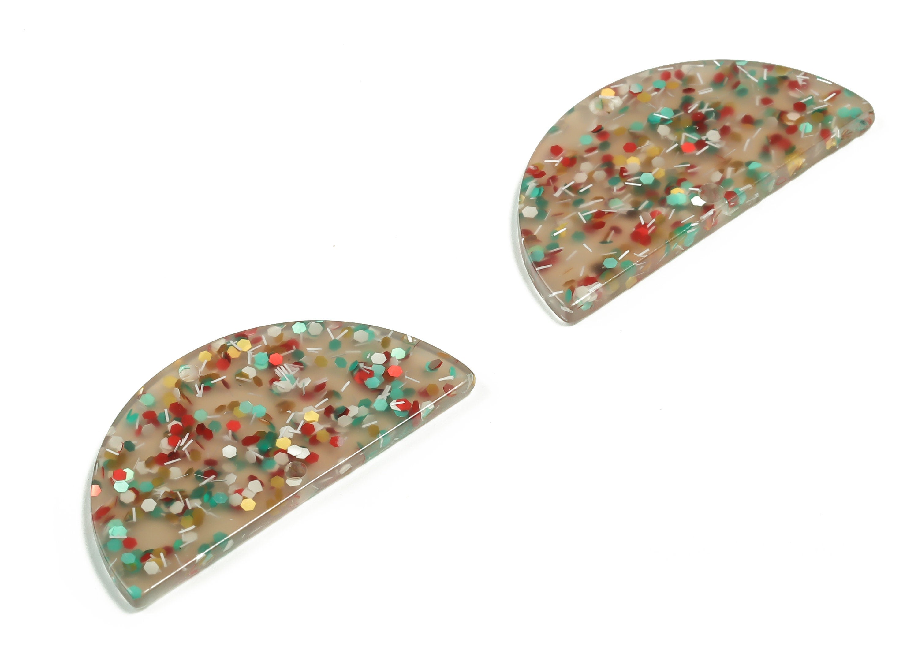Acrylic D Earring Connector - Confetti Acrylic Charm - Semi Circle Connector - 2 Holes - Color Code:A705 - 33.26x16.35x2.21mm - AC1218-A705 - DOMEDBAZAAR