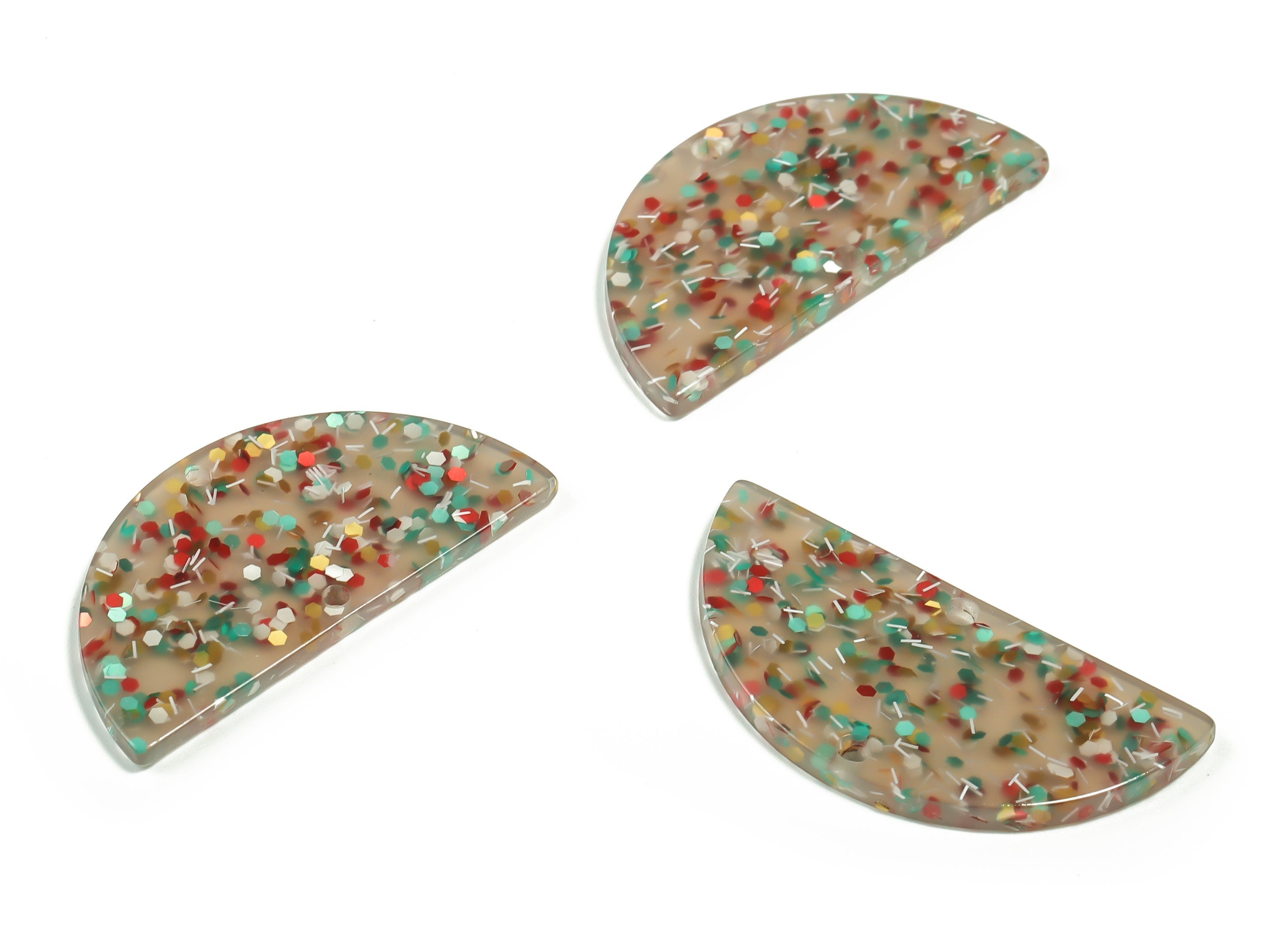 Acrylic D Earring Connector - Confetti Acrylic Charm - Semi Circle Connector - 2 Holes - Color Code:A705 - 33.26x16.35x2.21mm - AC1218-A705 - DOMEDBAZAAR