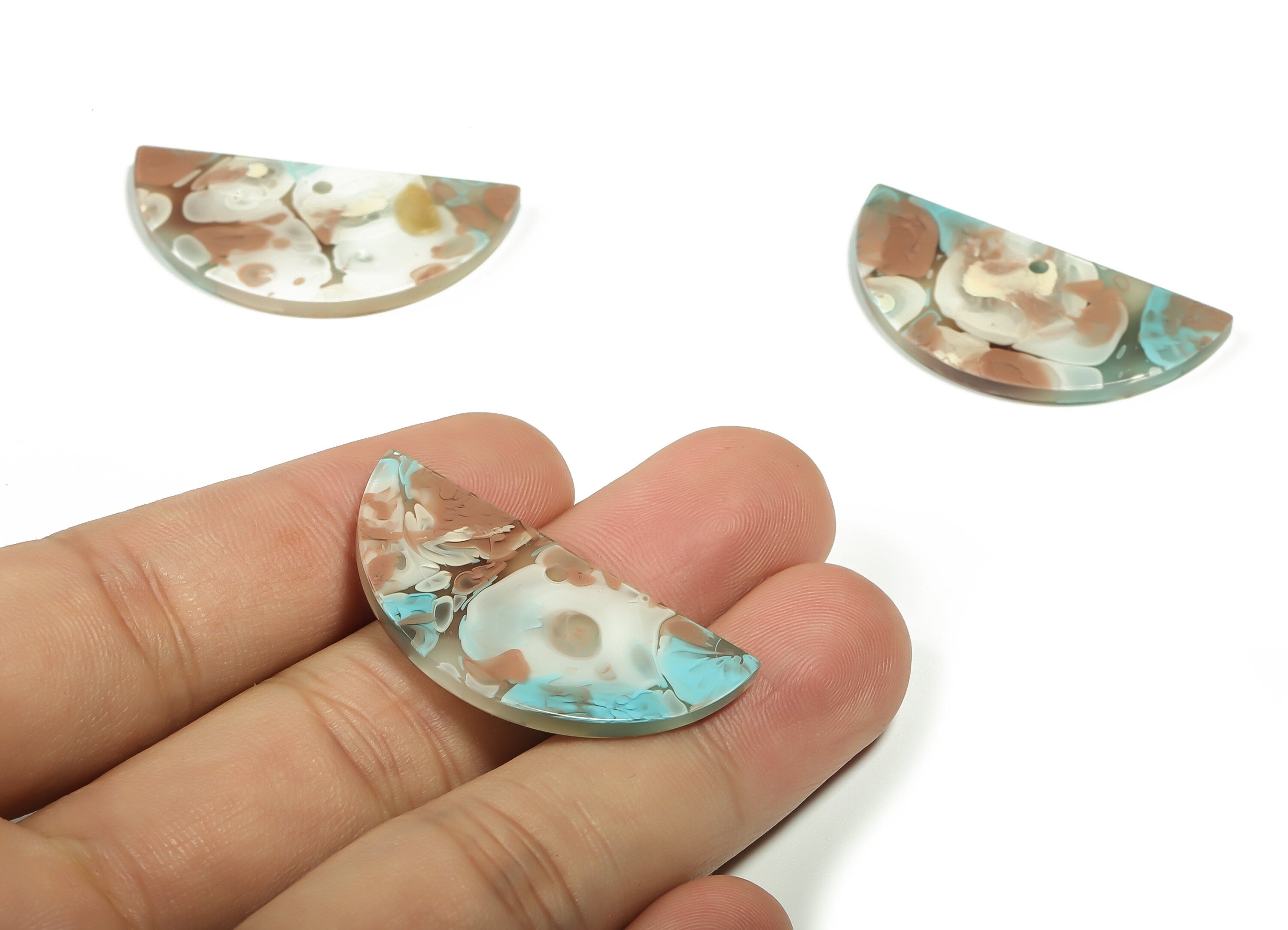 Acrylic Semicircle Earring Charms - Acrylic Half Moon Pendant - Jewelry Making Supplies - Color Code: A585 - 36.74x18.04x2.6mm - AC2342-A585 - DOMEDBAZAAR