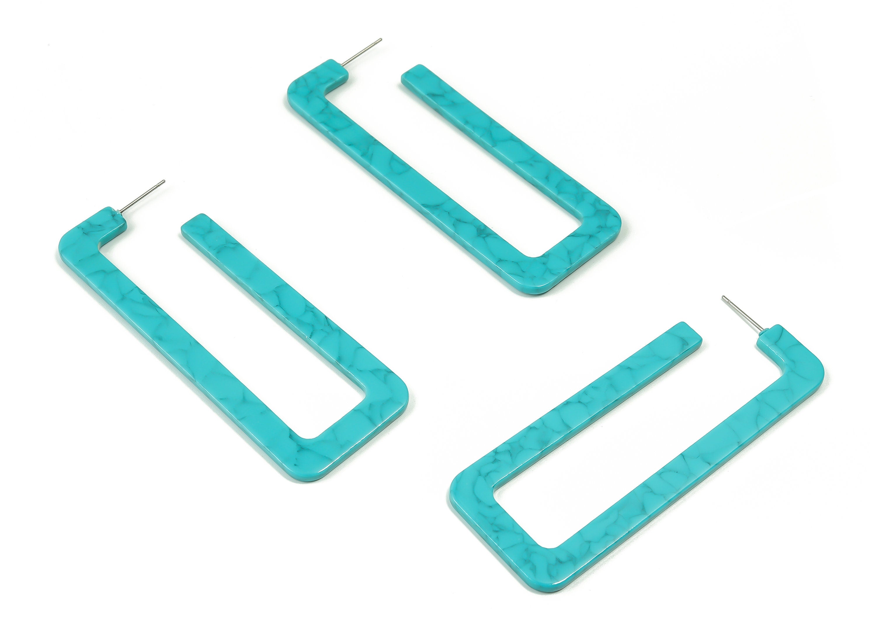 Acrylic Rectangle Earring Post - Acrylic Rectangle Stud - 316 Surgical Stainless Steel - Color Code: A709 - 75.67x28.46x2.51mm - AC2343-A709 - DOMEDBAZAAR