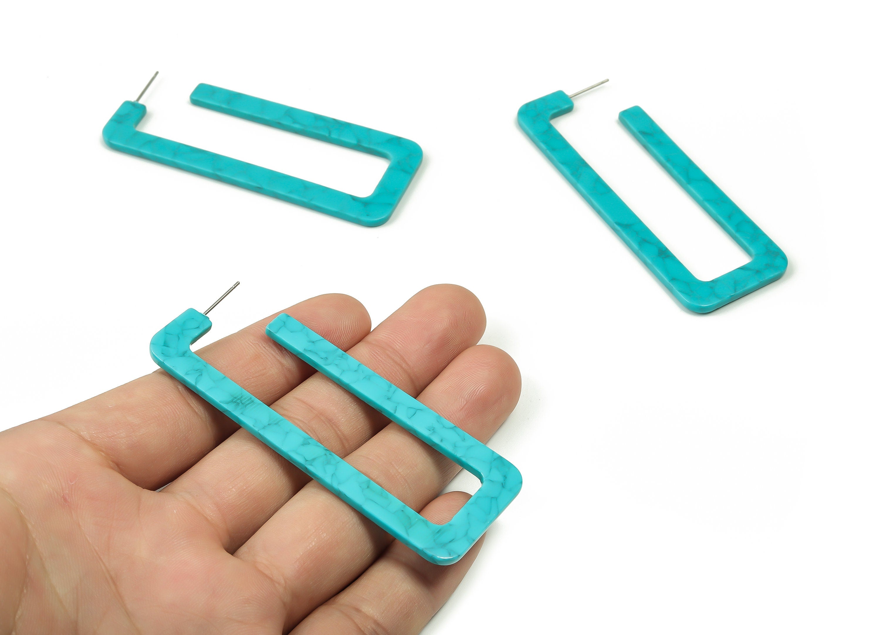 Acrylic Rectangle Earring Post - Acrylic Rectangle Stud - 316 Surgical Stainless Steel - Color Code: A709 - 75.67x28.46x2.51mm - AC2343-A709 - DOMEDBAZAAR