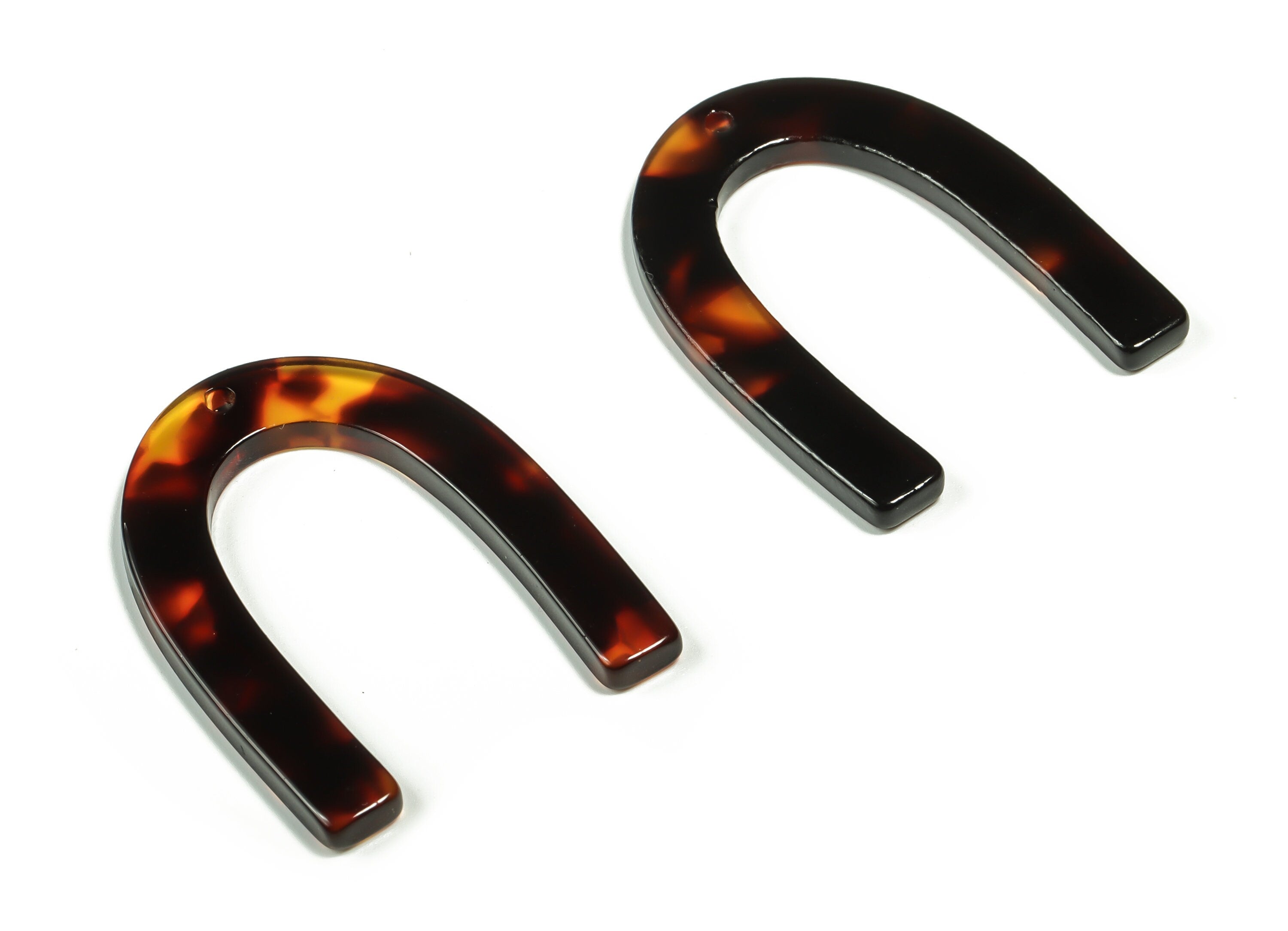 Acetate U Earring Charms - Acetate U Pendant - Tortoise Shell - Jewelry Making Supplies - Color Code: A710 - 34.71x26.16x2.6mm - AC1114-A710 - DOMEDBAZAAR