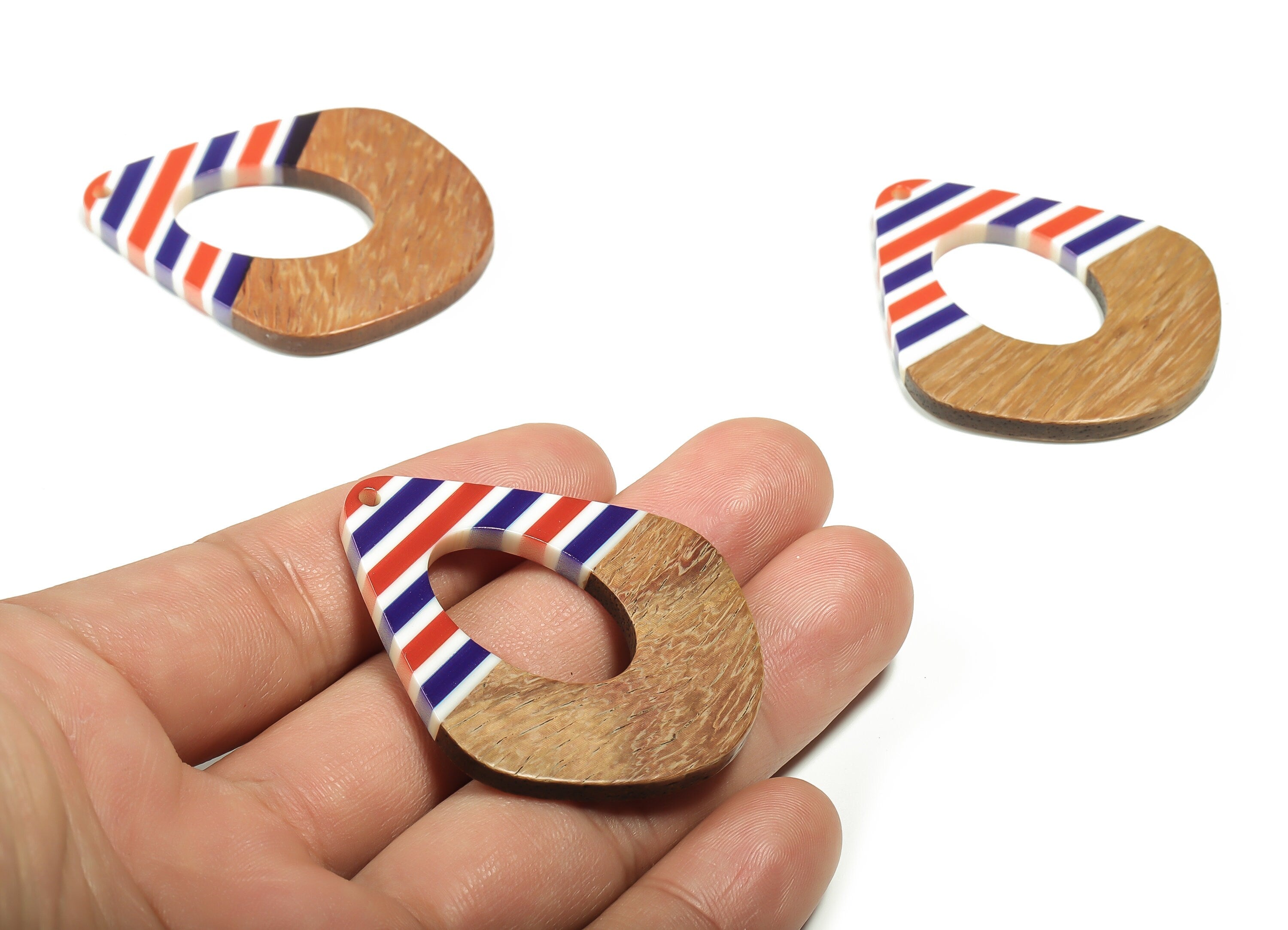 Walnut Wood Diamond Earring Charms - Resin Oval Pendant - Orange and Blue& Coffee Resin - Jewelry Supplies - 48.62x41.17x3.15mm - BB1118B - DOMEDBAZAAR
