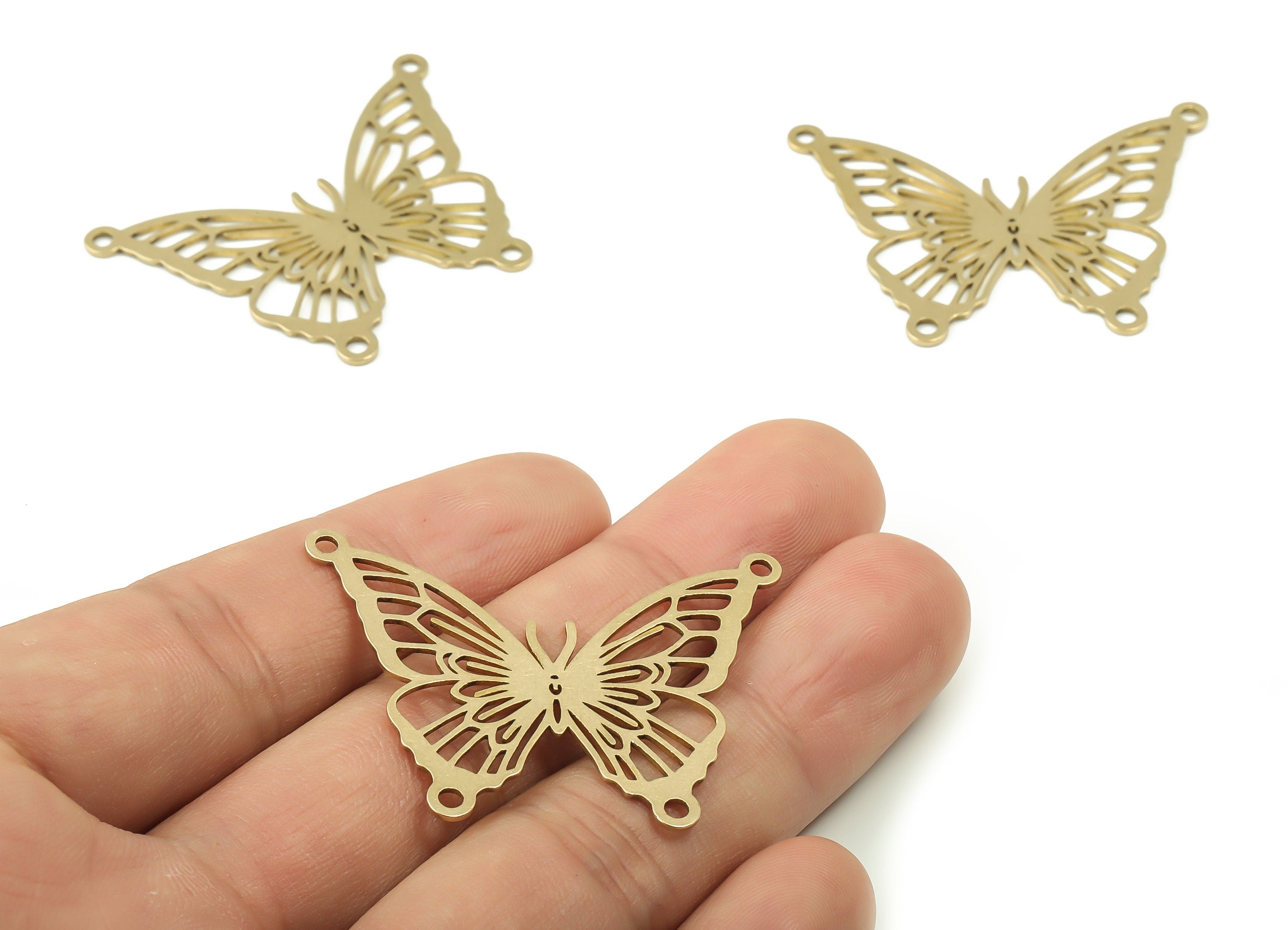 Brass Butterfly Earring Connectors - Raw Brass Butterfly Charms and Pendant - Jewelry Making Supplies - 42.54x31.19x0.75mm - PPZ0007 - DOMEDBAZAAR