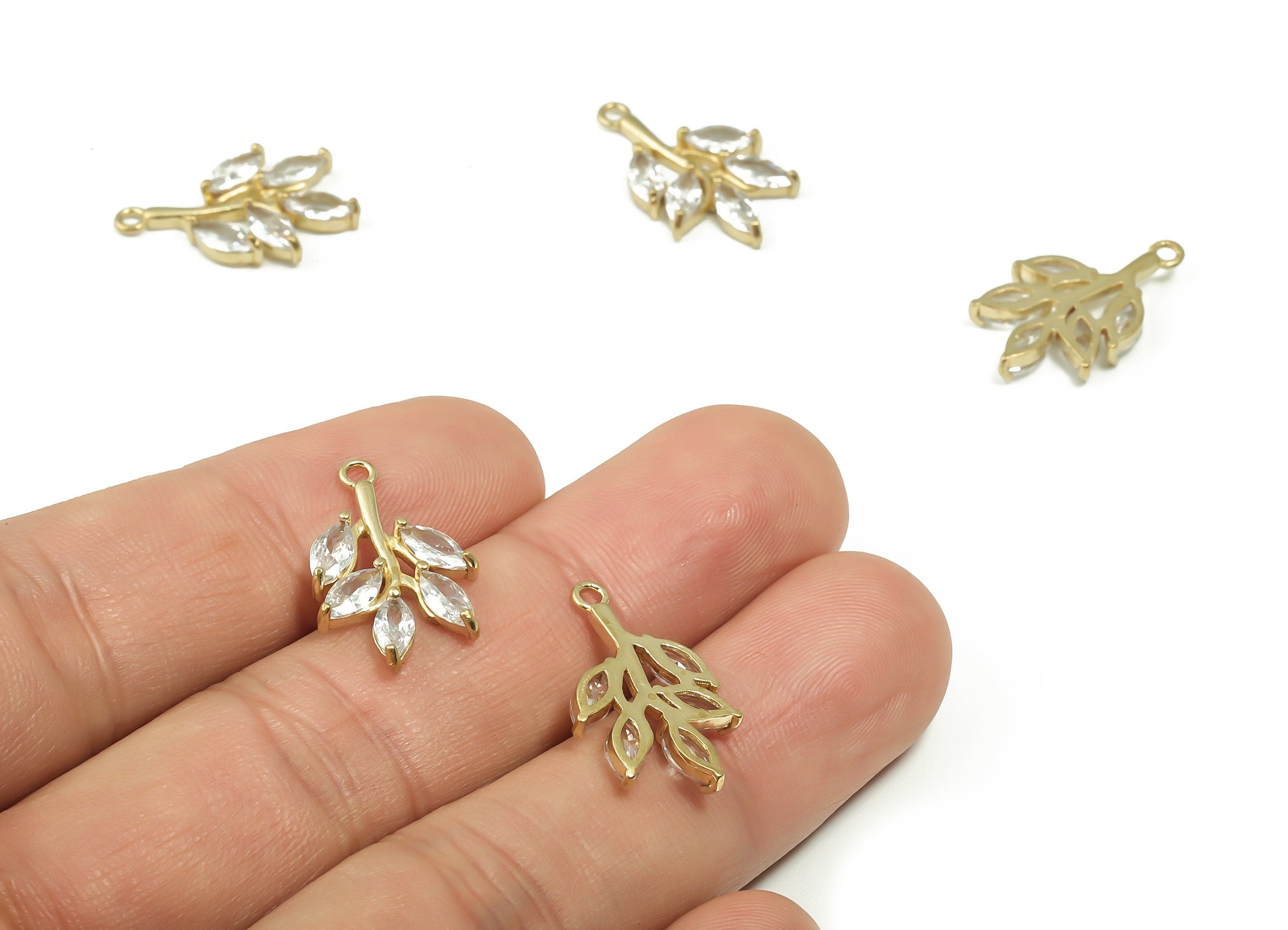 Raw Brass Tree Leaf Earring Charms – Zircon Leaves Pendant Charm - Gift for Her - Jewelry Making Supplies - 20.61x12.54x2.86mm - PP4864 - DOMEDBAZAAR