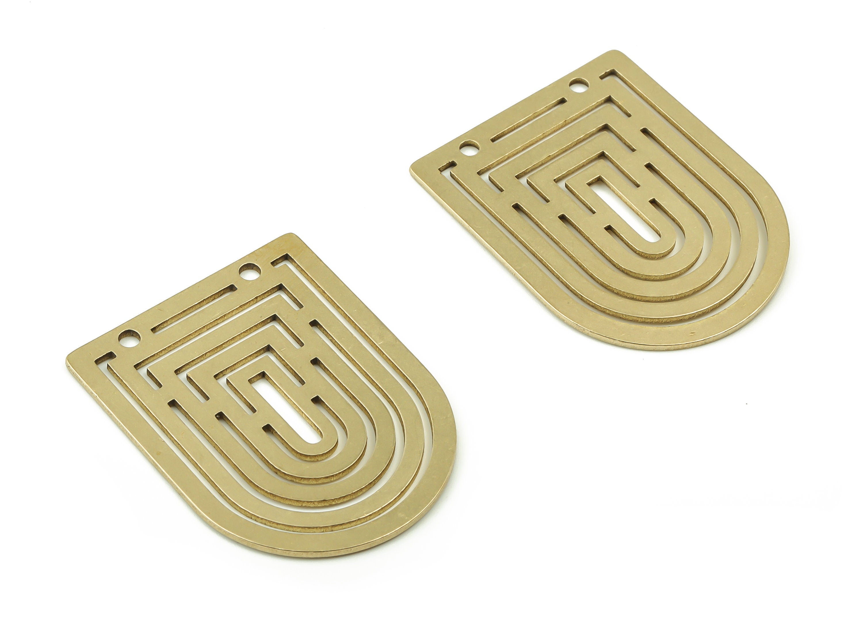 Rainbow Domed Pendant - Raw Brass Domed Rainbow Earring Connectors - Semicircle Charms - Jewelry Making Supplies - 34.8x26.9x0.9mm - PPZ0033 - DOMEDBAZAAR