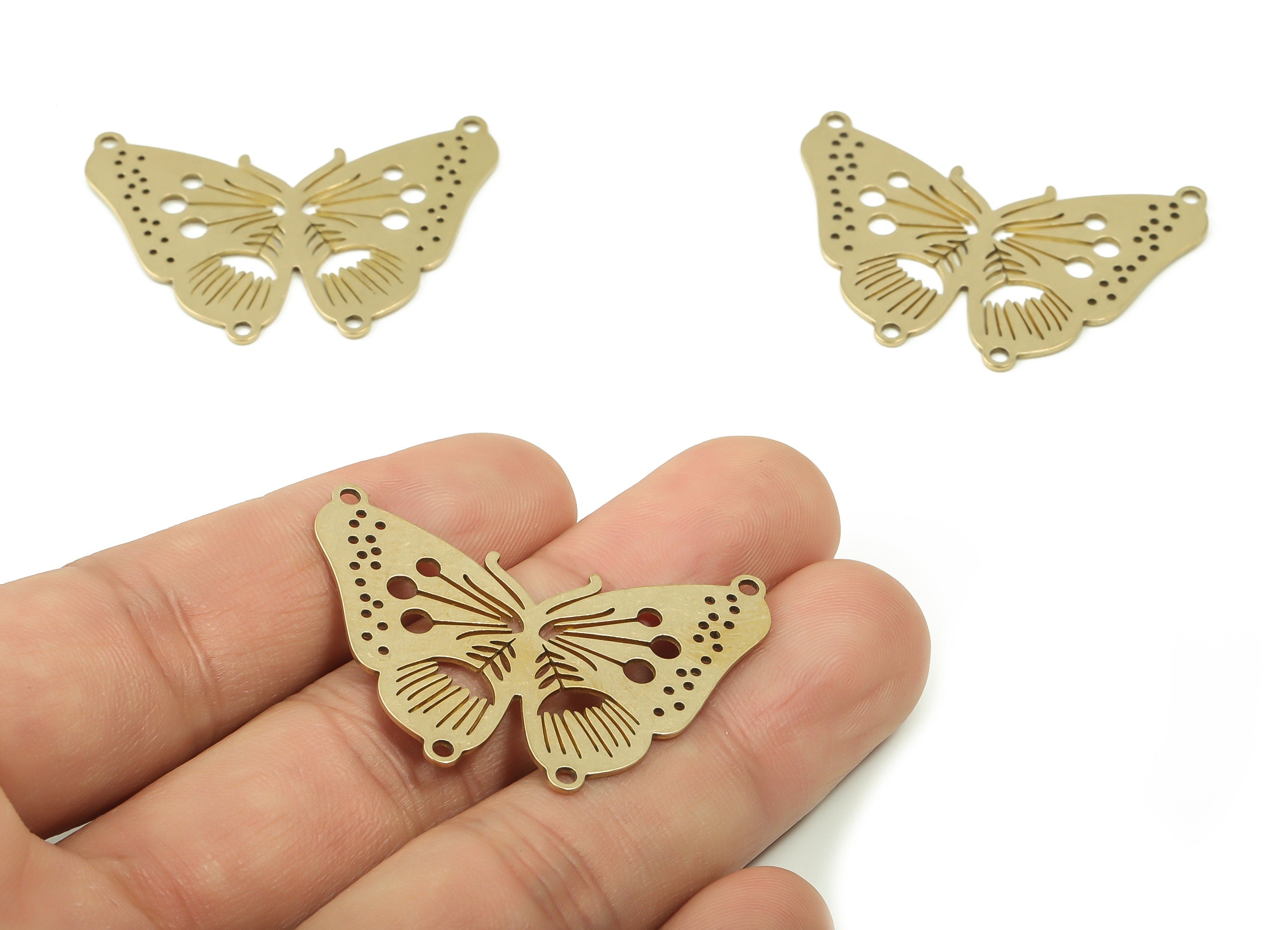 Brass Butterfly Earring Connectors - Raw Brass Flowers Charms and Pendant - DIY Jewelry Making Supplies - 40.07x27.7x0.69mm - PPA0039 - DOMEDBAZAAR