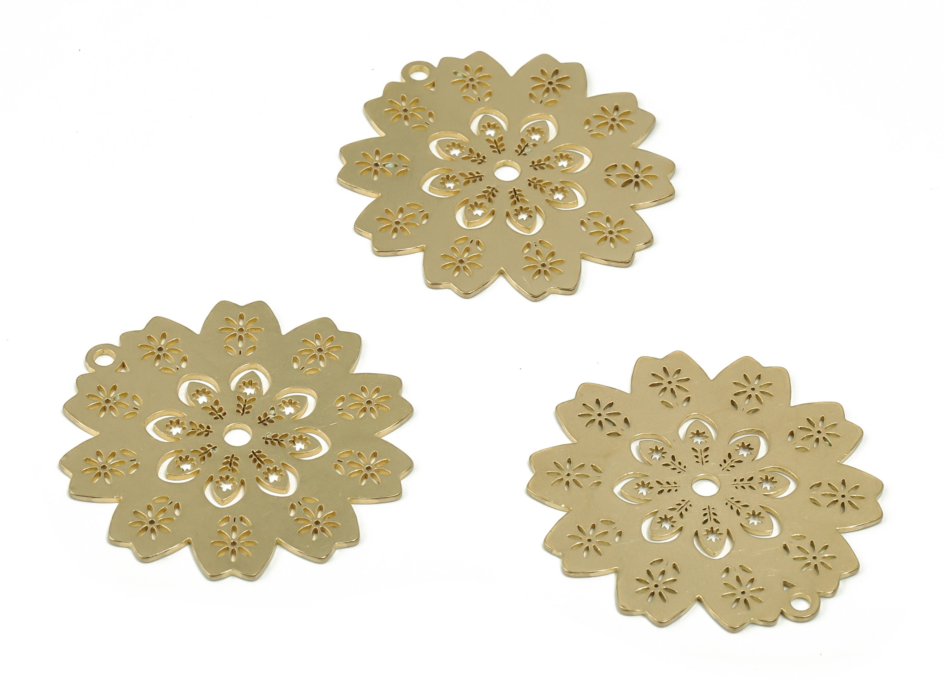 Raw Brass Flower Connector Charm - Brass Filigree Flower Charms - Filigree Findings - Jewelry Making Supplies -35.92x34.68x0.74mm- PPA0111 - DOMEDBAZAAR