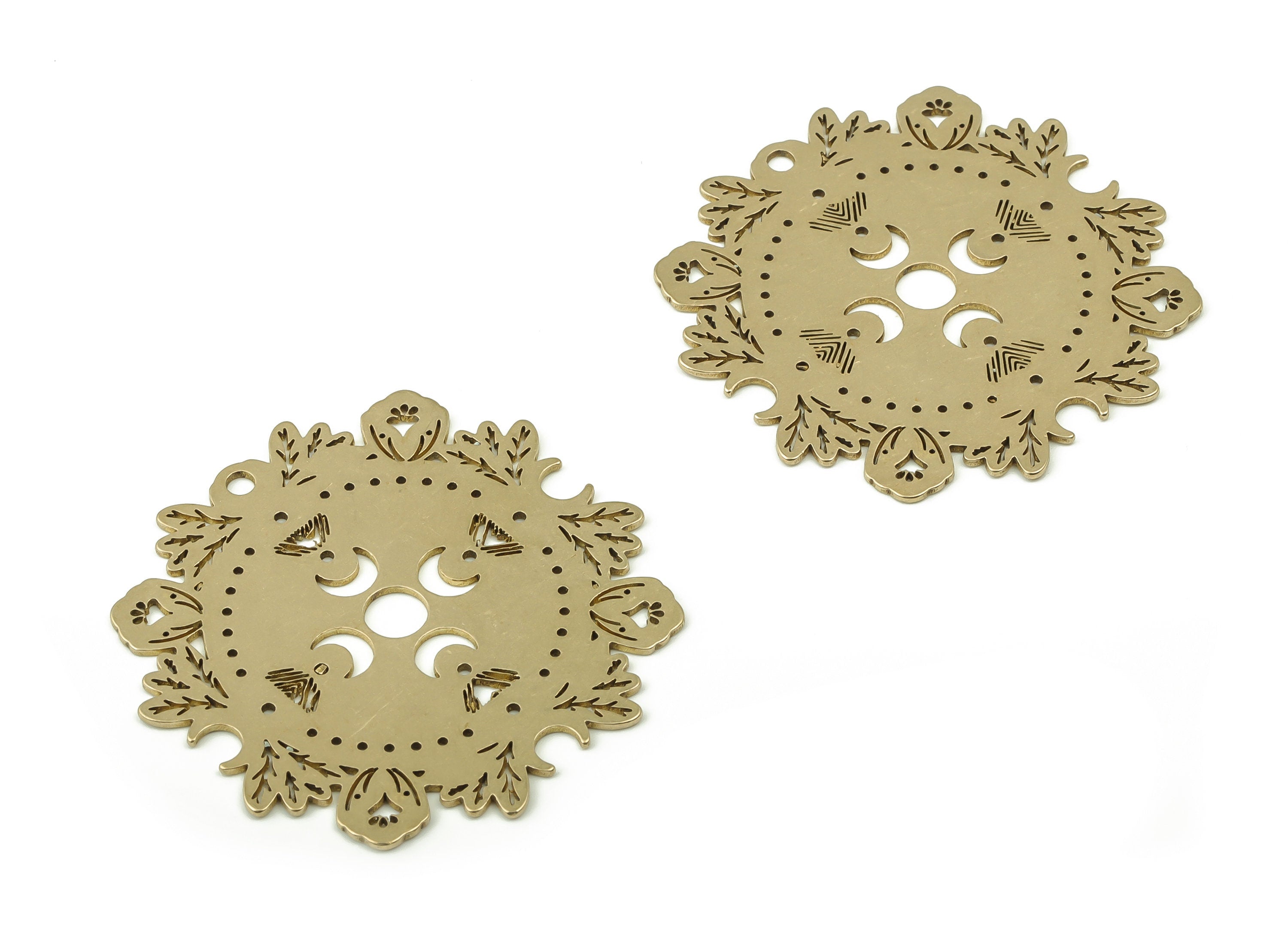 Brass Sun Branch Earring Charms - Raw Brass Flowers Moon Pendant - Earring Findings - Jewelry Making Supplies - 37.74x37.72x0.71mm - PPA0200 - DOMEDBAZAAR