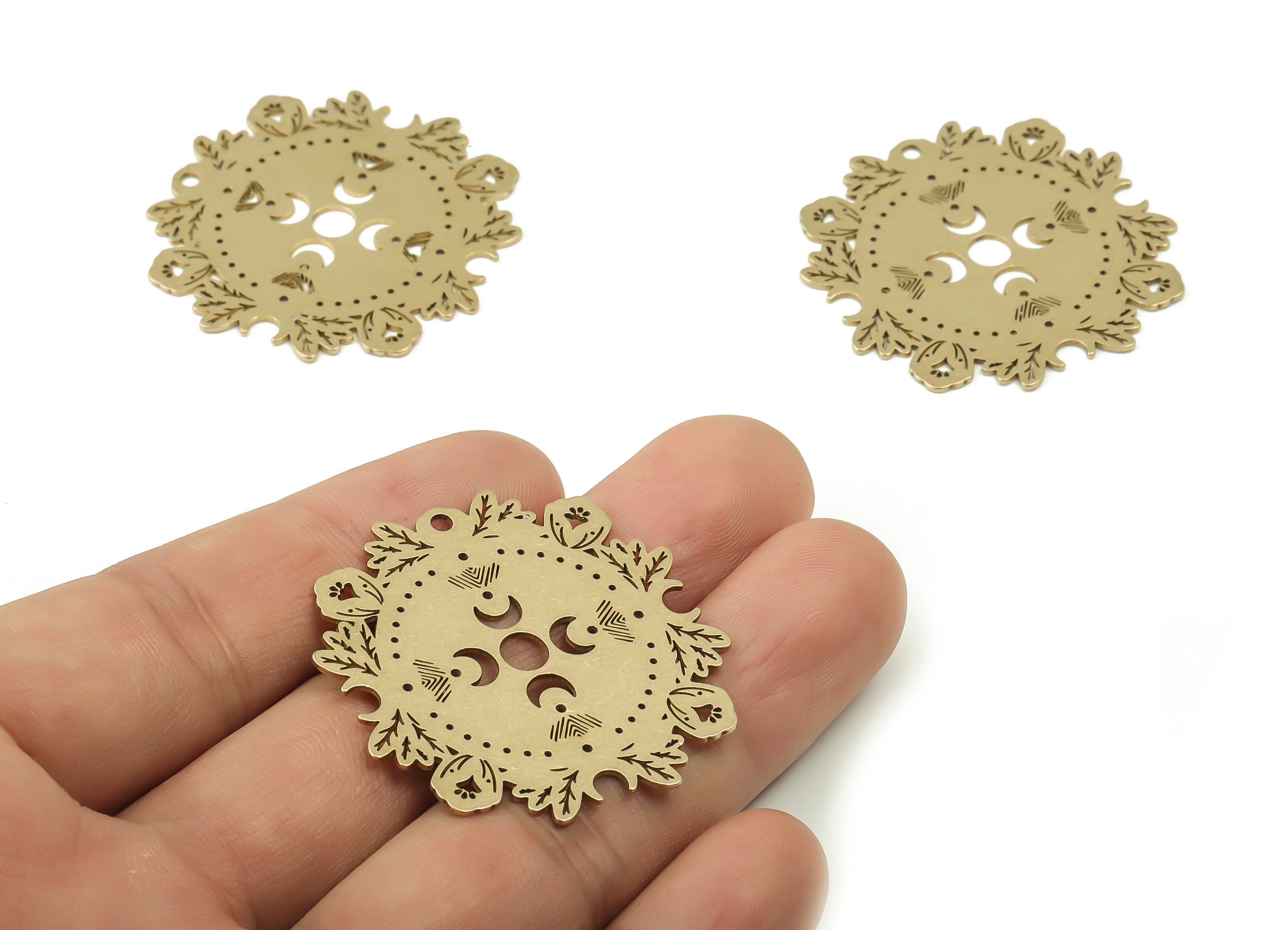 Brass Sun Branch Earring Charms - Raw Brass Flowers Moon Pendant - Earring Findings - Jewelry Making Supplies - 37.74x37.72x0.71mm - PPA0200 - DOMEDBAZAAR
