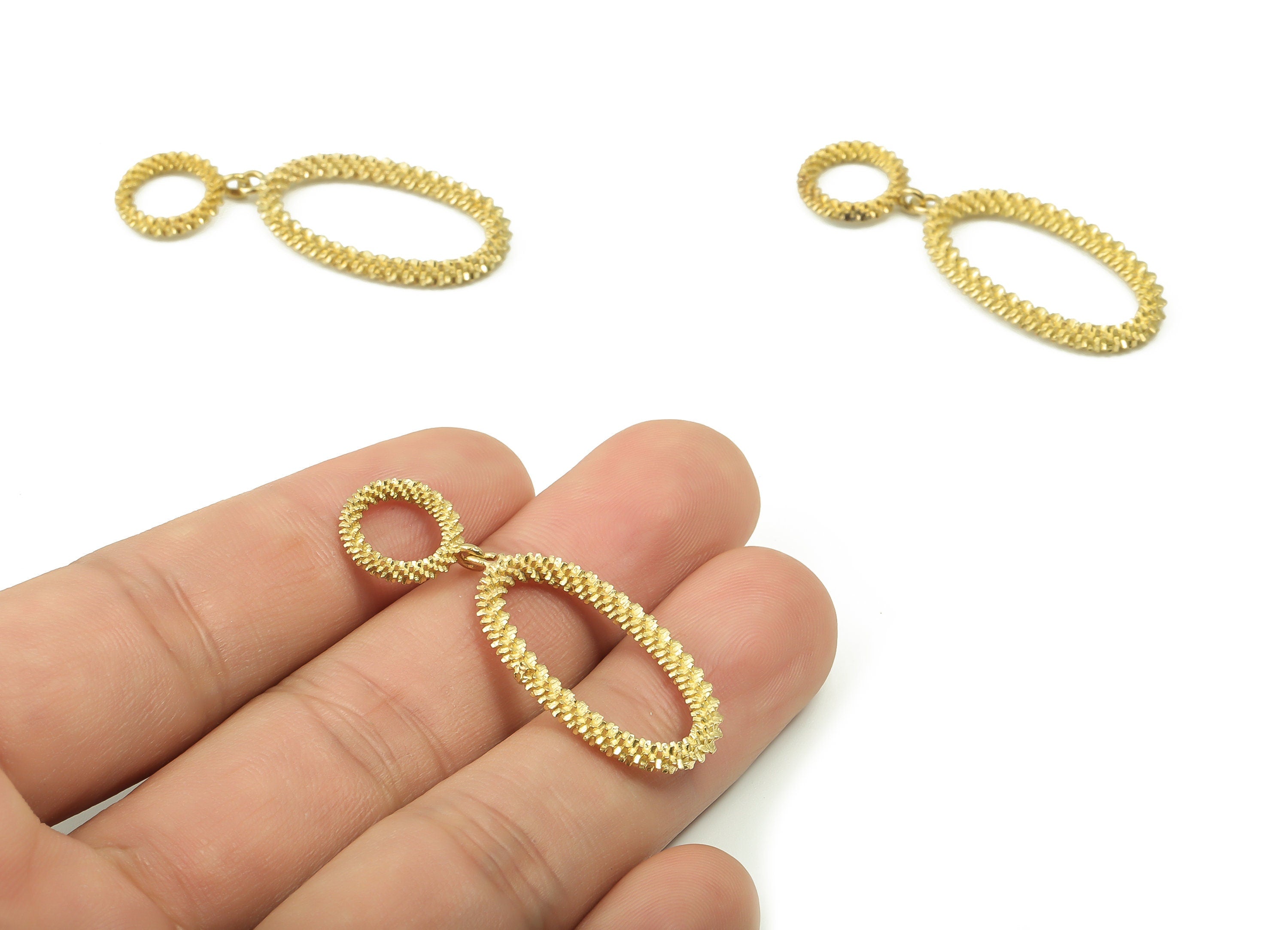 Brass Textured Oval Round Pendant Charms - Brass Oval Links- Raw Brass Circle Connector - Jewelry Making Supplies -43x15.95x2.85mm- PP4874 - DOMEDBAZAAR