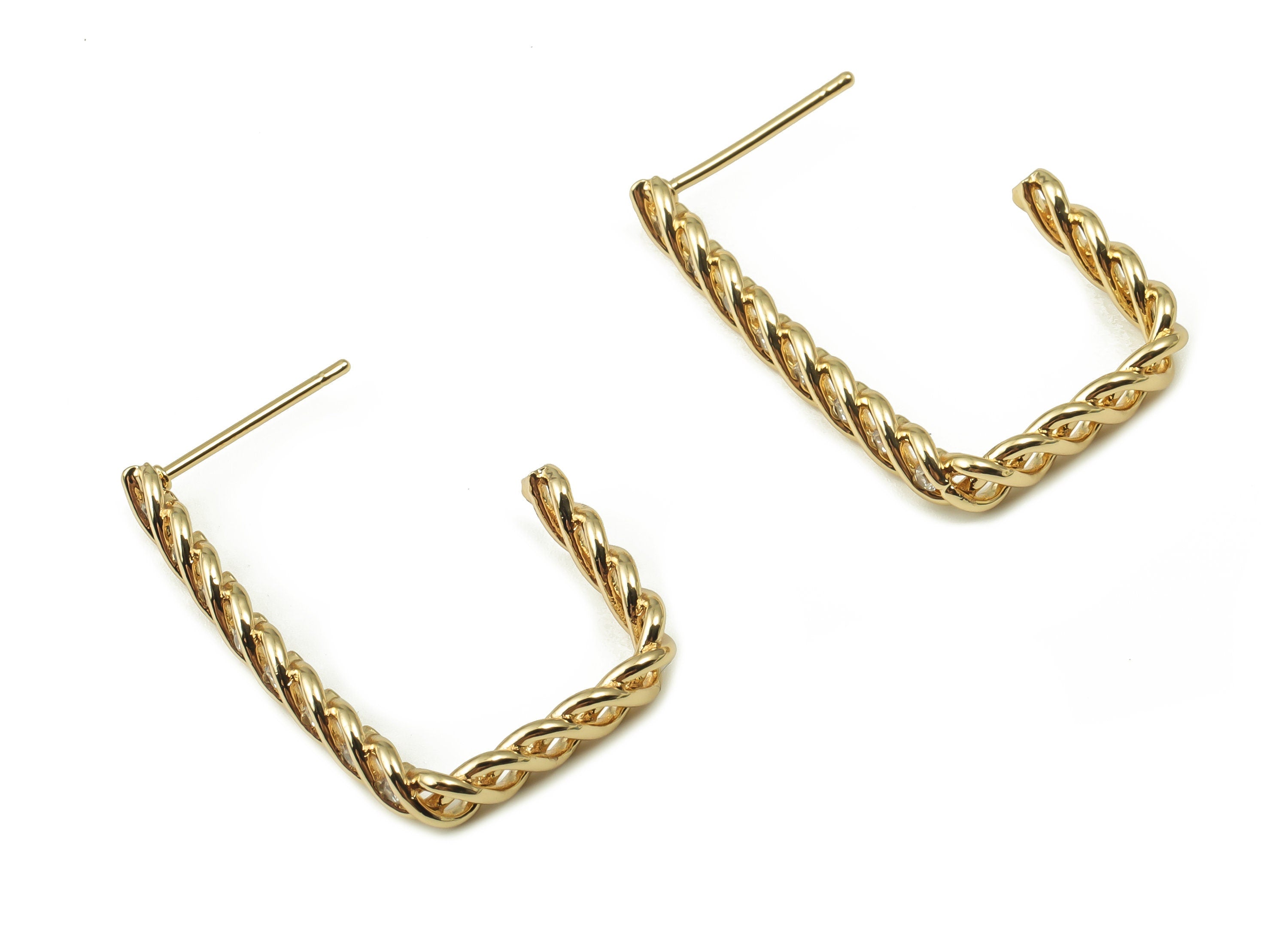 Brass Rectangle Stud With Zircons - Gold Rectangle Post - 925 Imitation Silver Needle - 18k Real Gold Plated Brass - 17.8x17.8x2mm - RGP4165 - DOMEDBAZAAR