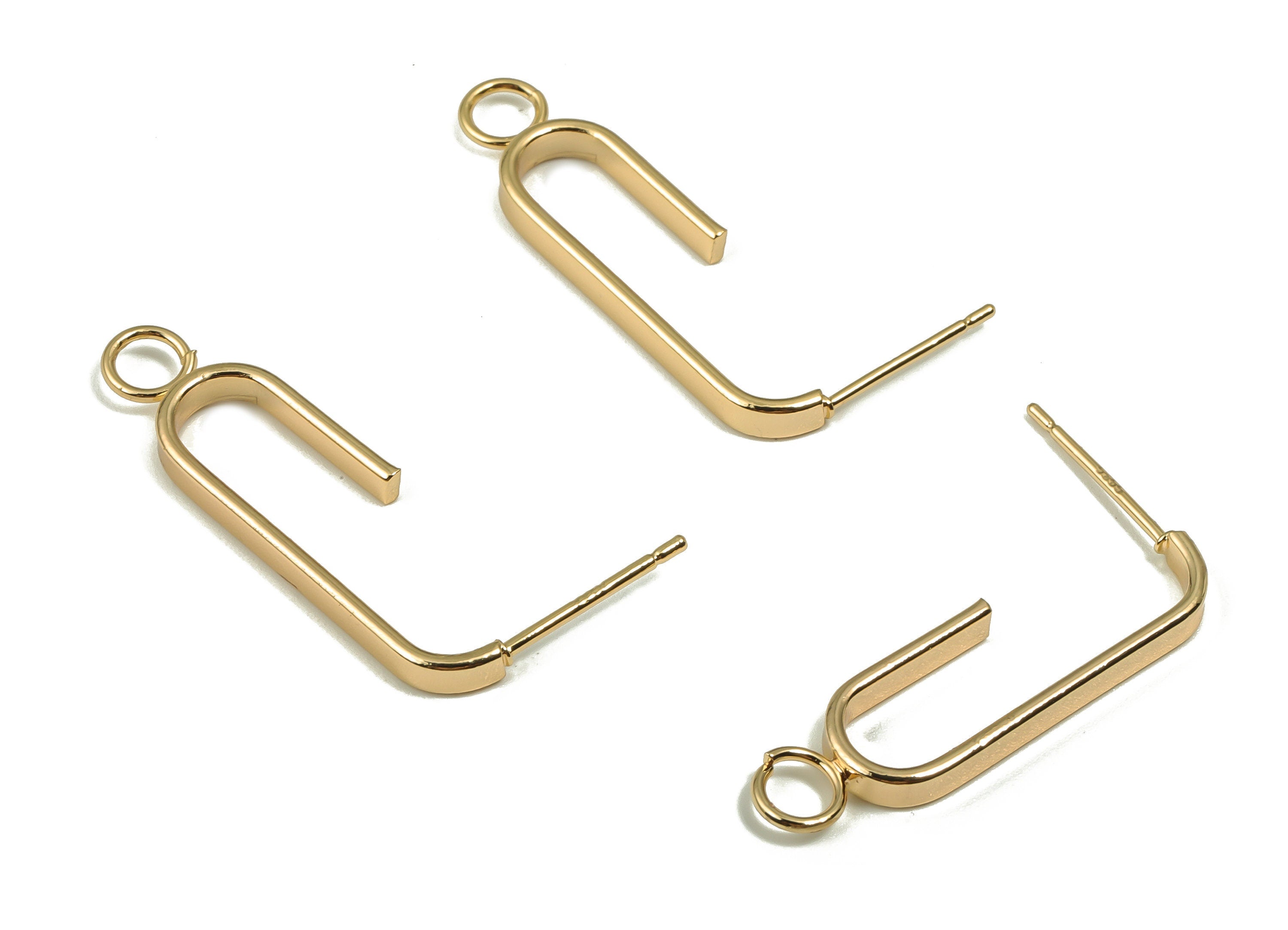 Brass Geometric Earring Post - Gold Geometric Stud - 18K Real Gold Plated Brass - 925 Imitation Silver Needle - 29.96x7.66x1mm - RGP4151 - DOMEDBAZAAR