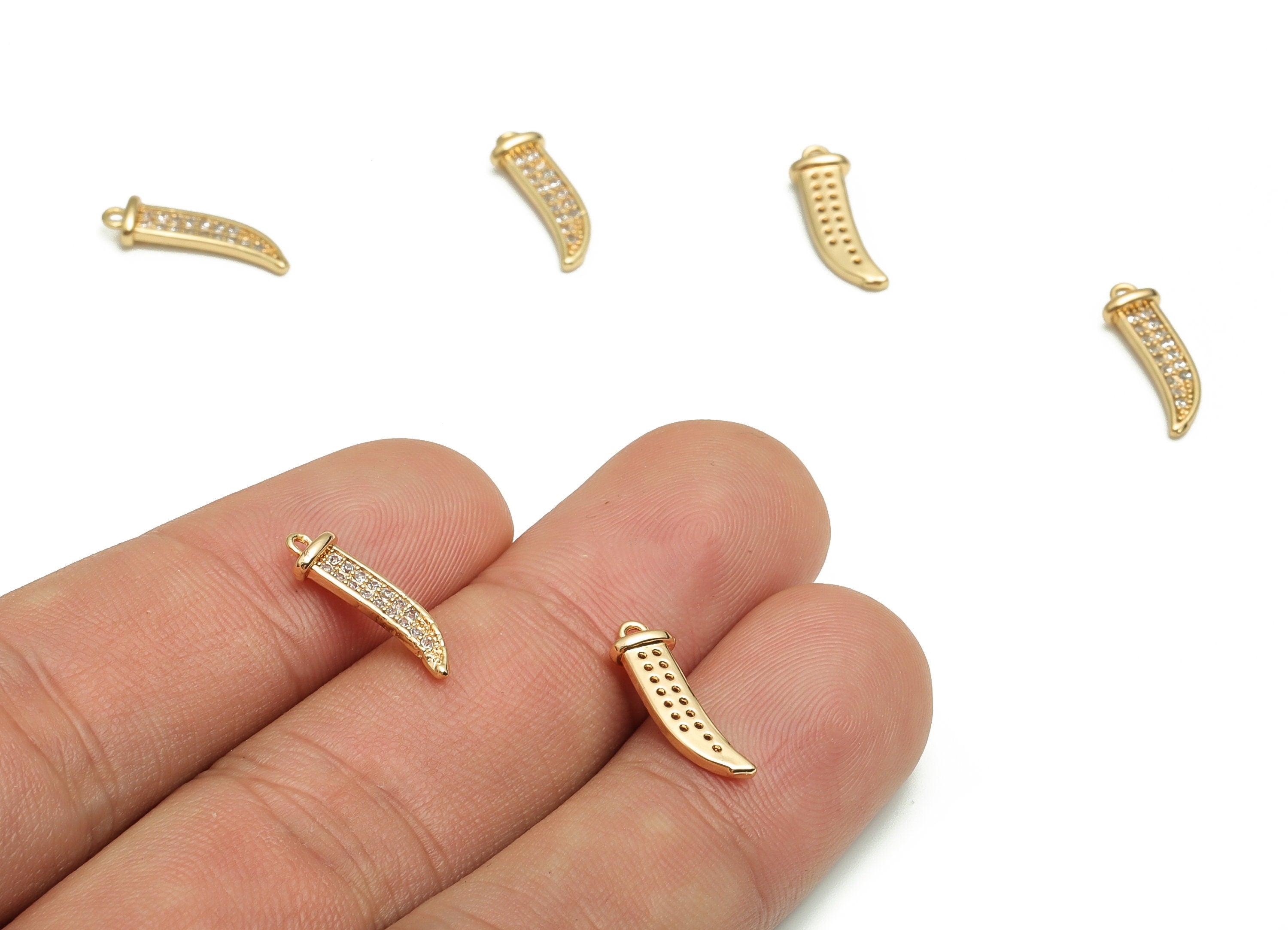 Brass Dagger Earring Charms With Zircons - Gold Dagger Pendant - 18K Real Gold Plated Brass - Jewelry Supplies - 15.35x4.85x1.28mm - RGP4125 - DOMEDBAZAAR