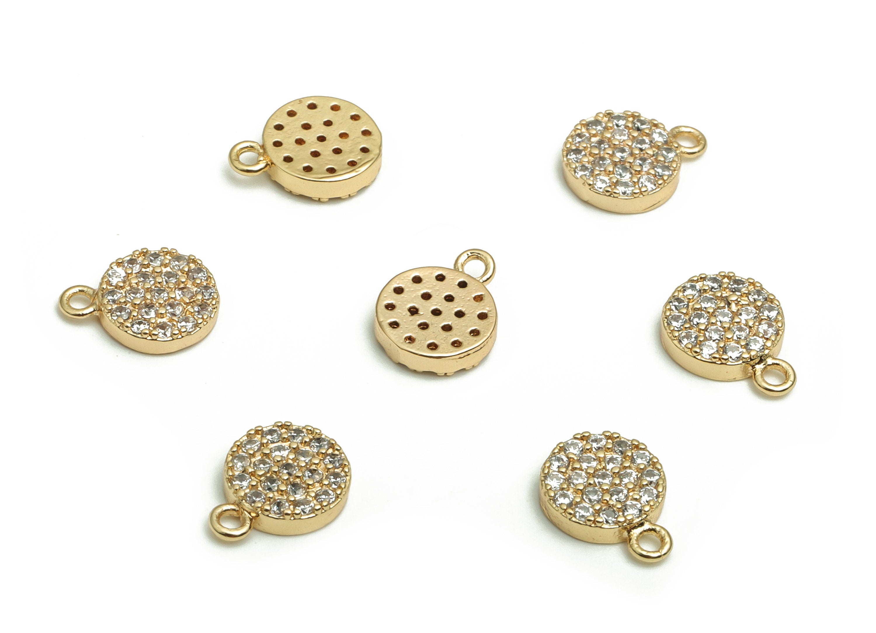 Brass Round Earring Charms With Zircons - Gold Circle Pendant - 18K Real Gold Plated Brass - Jewelry Supplies - 9.06x7x1.88mm - RGP4093 - DOMEDBAZAAR