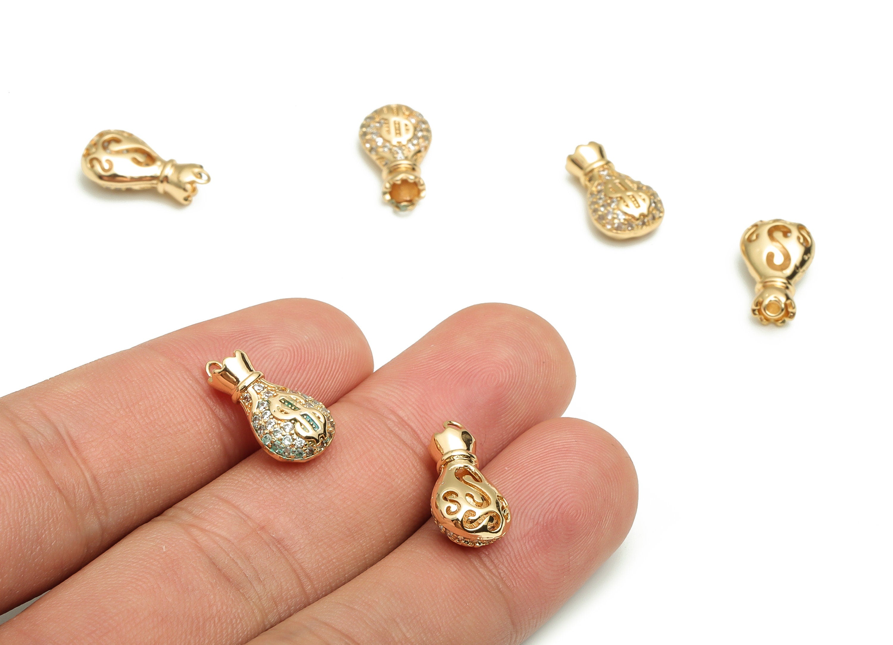 Brass Purse Earring Charms With Zircons - Gold Purse Pendant - 18K Real Gold Plated Brass - Jewelry Supplies - 16.02x8.88x5.2mm- RGP4079 - DOMEDBAZAAR