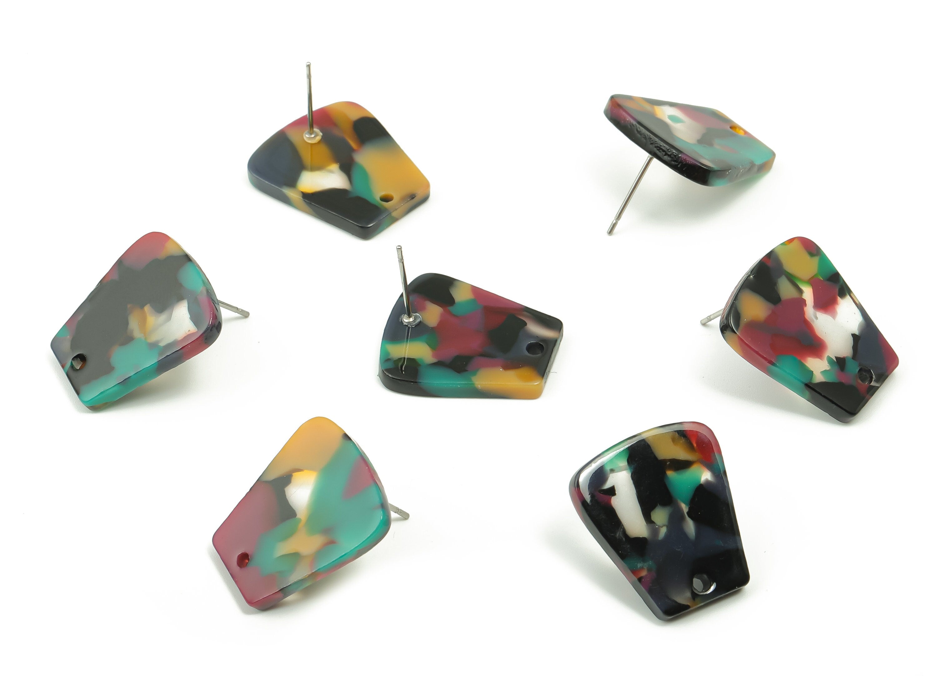 Acetate Trapezoid Earring Stud - Trapezoid Earring Post - 316 Surgical Stainless Steel - Color Code: A715 - 20.68x18.52x2.46mm - AC1591-A715 - DOMEDBAZAAR