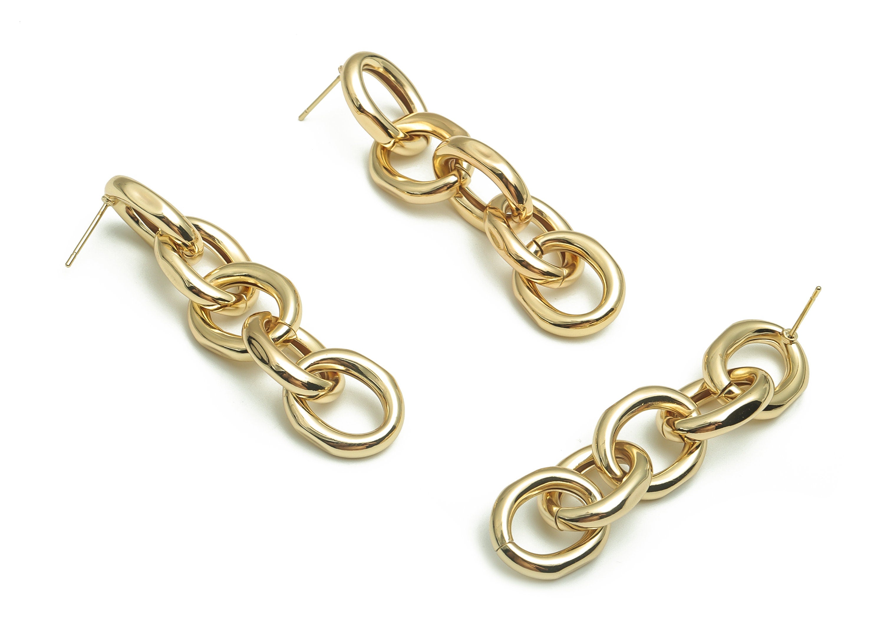 Brass Oval Earring Stud - 5 Oval Rings Earring Post – Gold Oval Chain Stud - 18K Real Gold Plated Brass – 60.03x13.46x4.27mm - RGP4101 - DOMEDBAZAAR