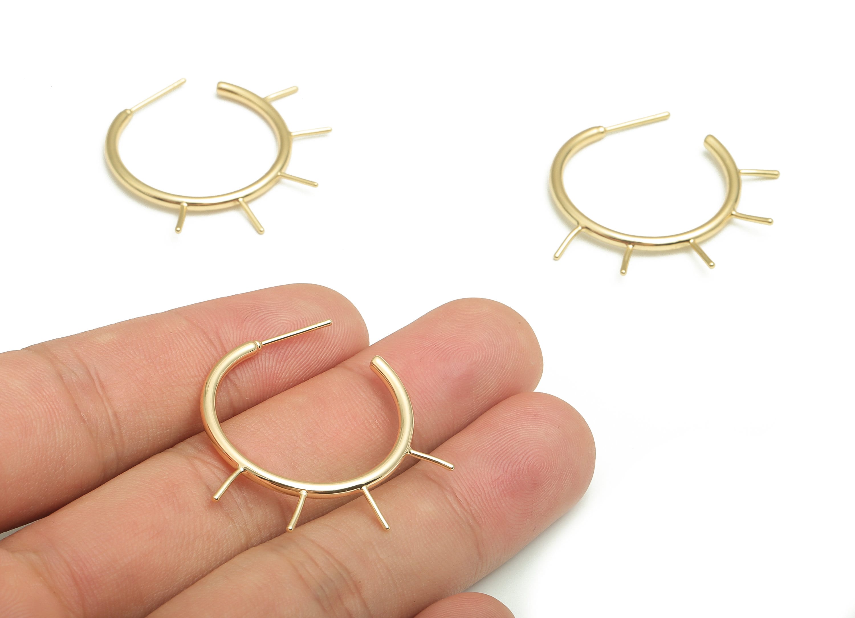 Brass C Earring Post - Gold Sun Ray Stud - 18K Real Gold Plated Brass - Stainless Steel Stud - Jewelry Supplies -32.31x30.36x2.09mm- RGP4066 - DOMEDBAZAAR