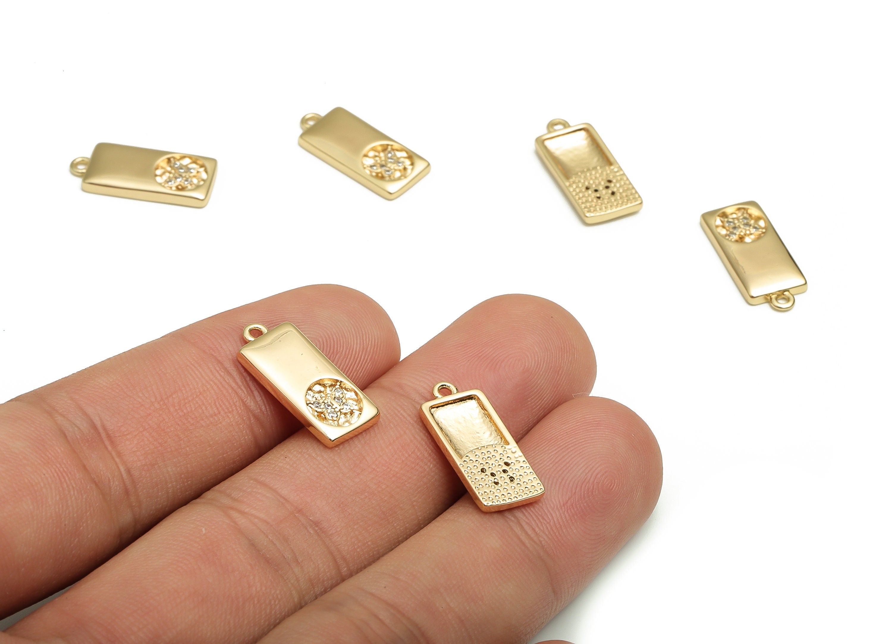 Brass Rectangle Earring Charms With Zircons - Gold Butterfly Pendant - 18K Real Gold Plated Brass - Jewelry Supplies - 18.12x8x2mm- RGP4065 - DOMEDBAZAAR