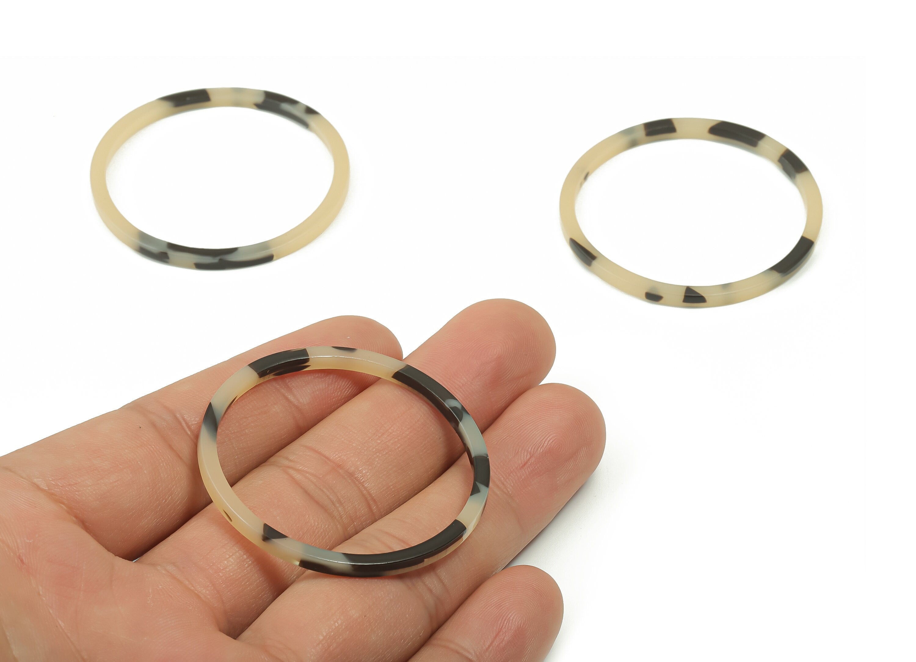 Acetate Hoop Earring Connector - Acetate Circle Pendant - Tortoise Shell - No Hole - Color Code: A630 - 43.37x43.06x2.9mm -AC2355-A630 - DOMEDBAZAAR