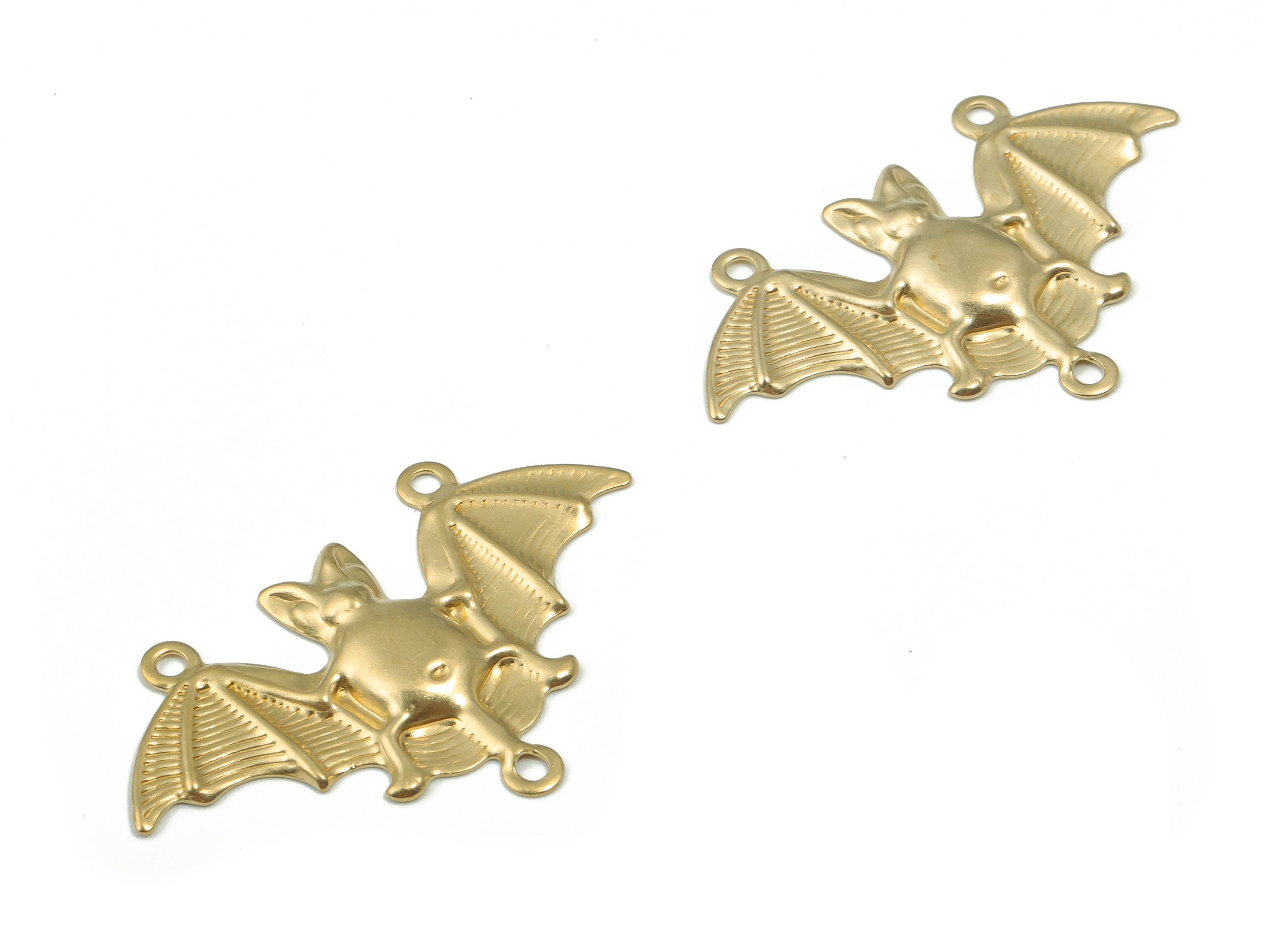 Brass Relief Bat Earring Connector - Raw Brass Bat Charms and Pendant - DIY Jewelry Making Supplies - 47.32x29.68x2.01mm - PP4879 - DOMEDBAZAAR